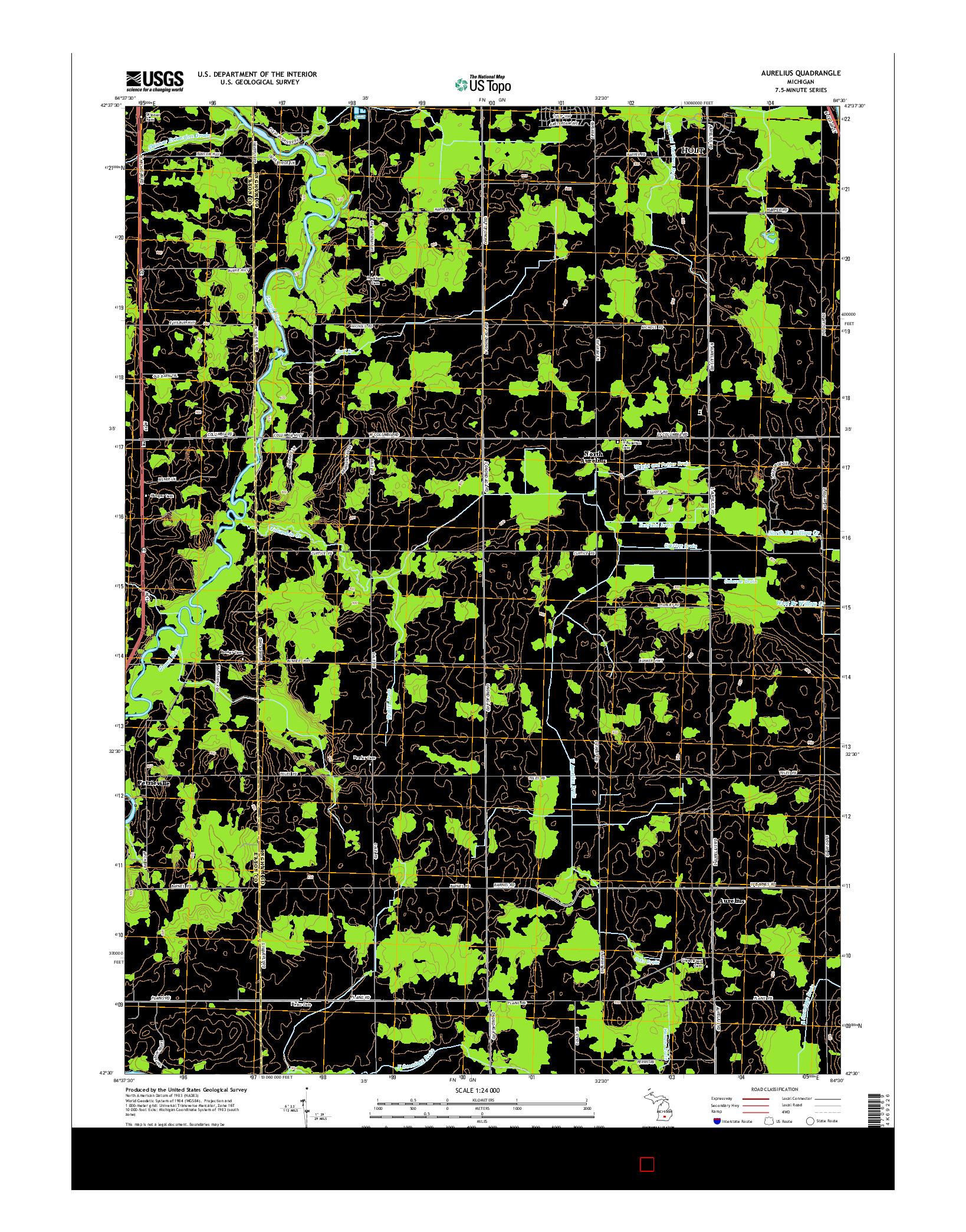 USGS US TOPO 7.5-MINUTE MAP FOR AURELIUS, MI 2014
