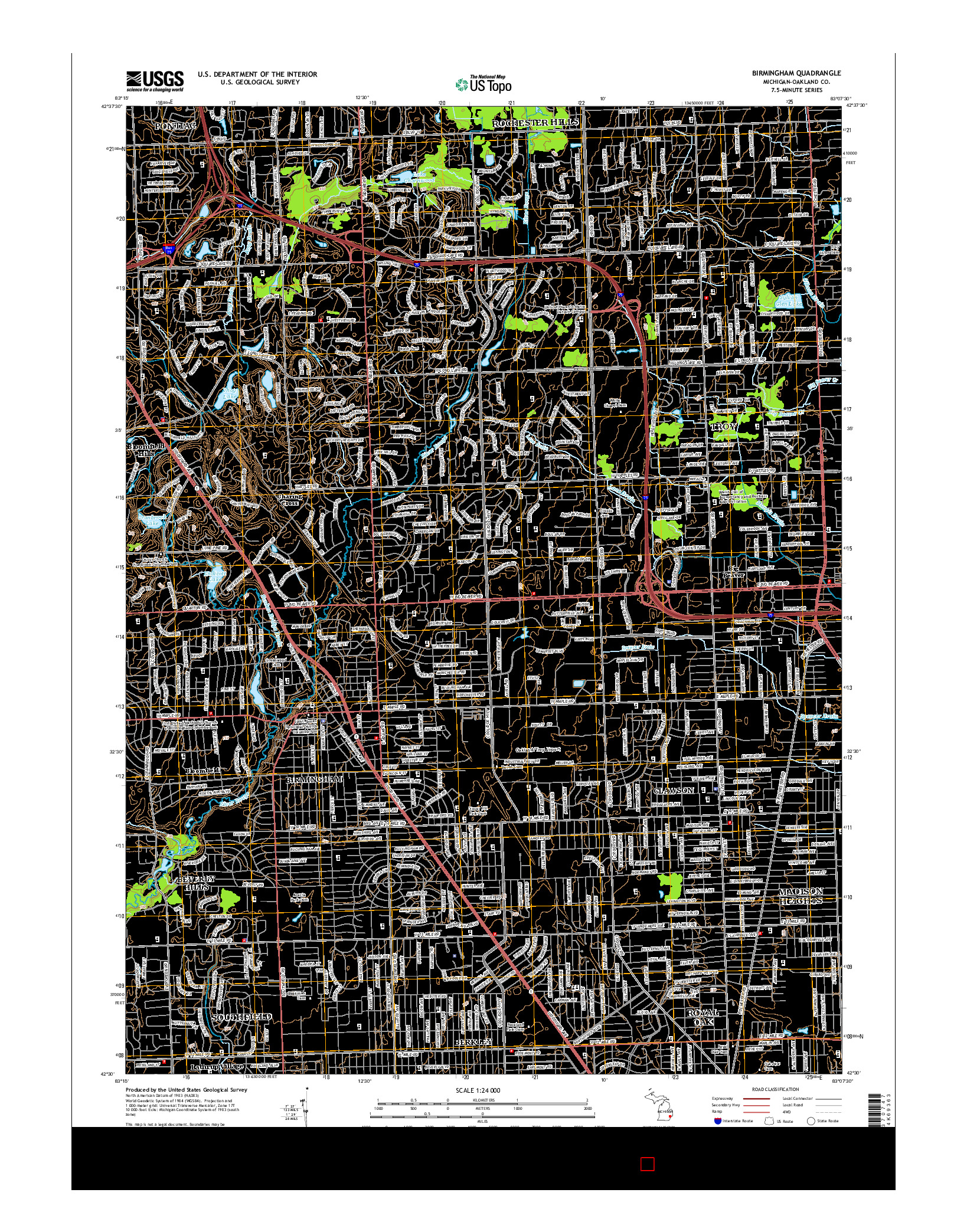 USGS US TOPO 7.5-MINUTE MAP FOR BIRMINGHAM, MI 2014