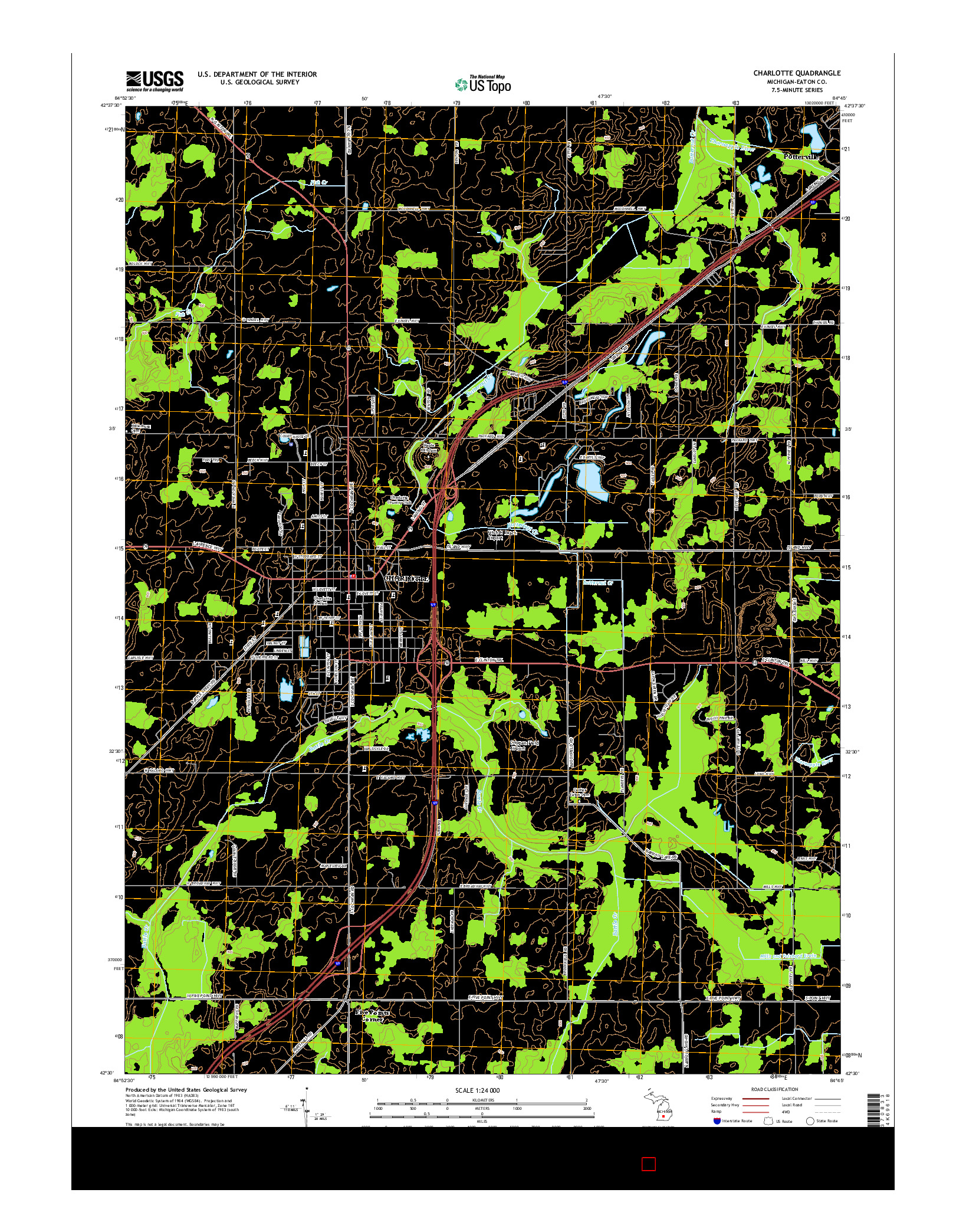 USGS US TOPO 7.5-MINUTE MAP FOR CHARLOTTE, MI 2014