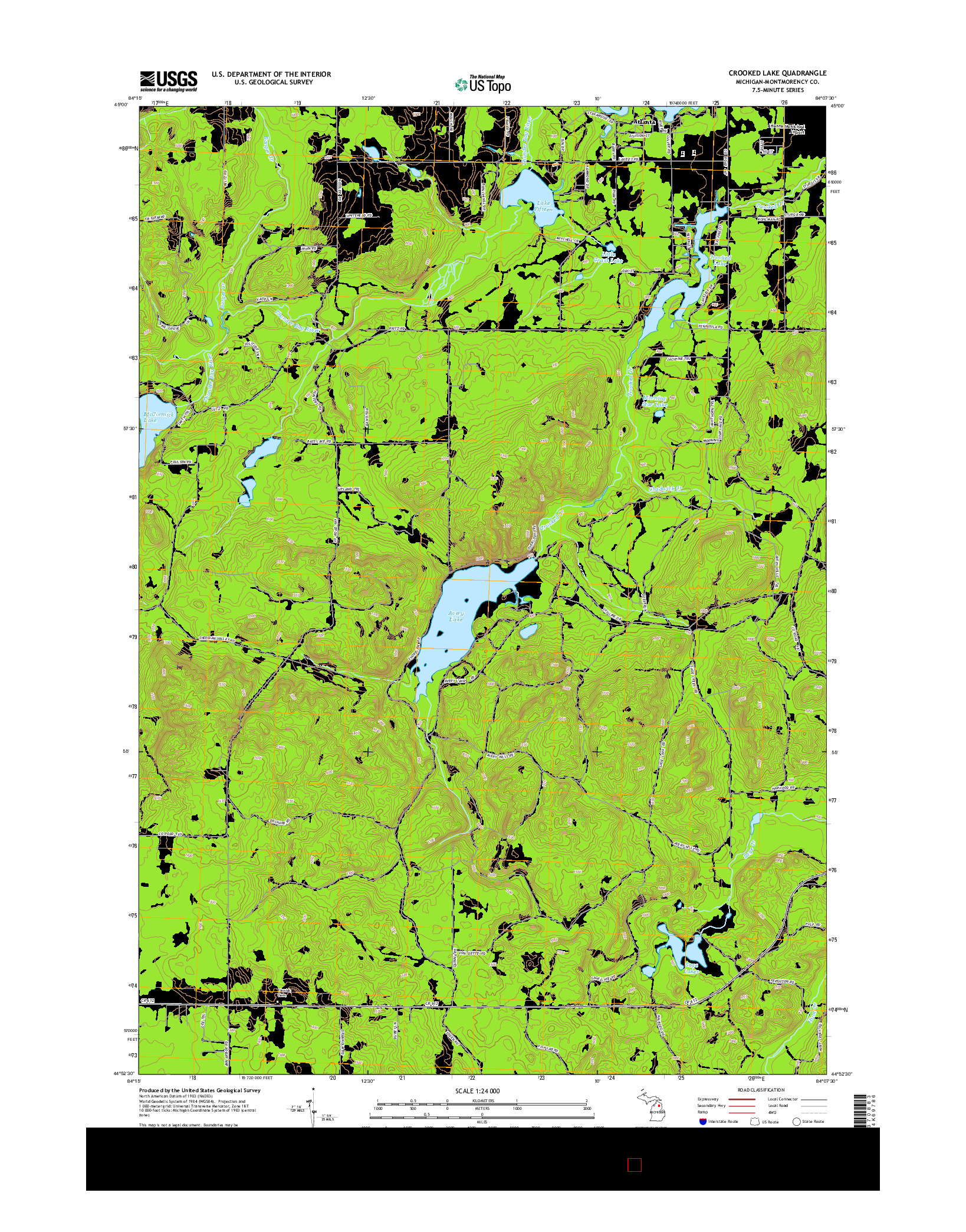 USGS US TOPO 7.5-MINUTE MAP FOR CROOKED LAKE, MI 2014