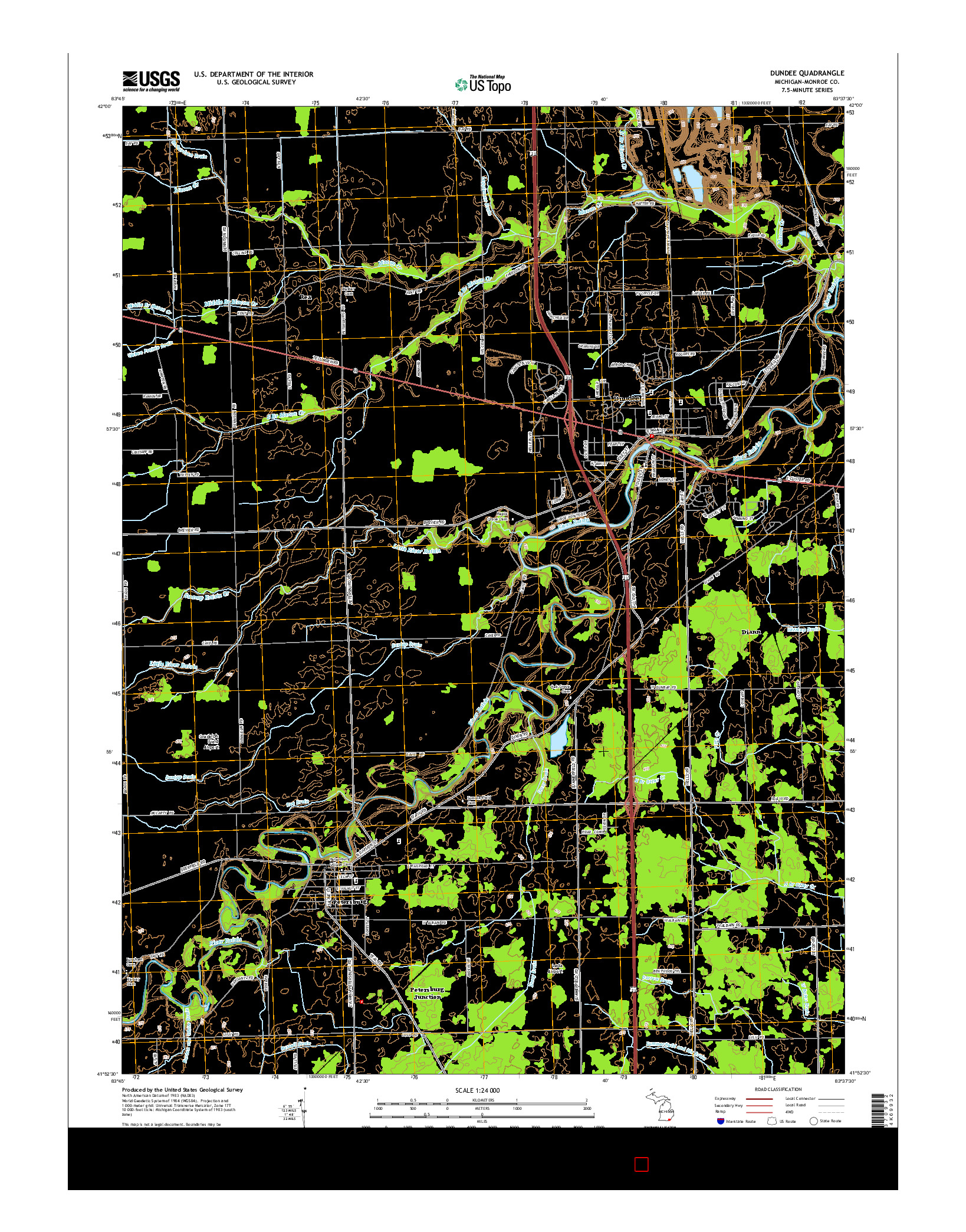 USGS US TOPO 7.5-MINUTE MAP FOR DUNDEE, MI 2014