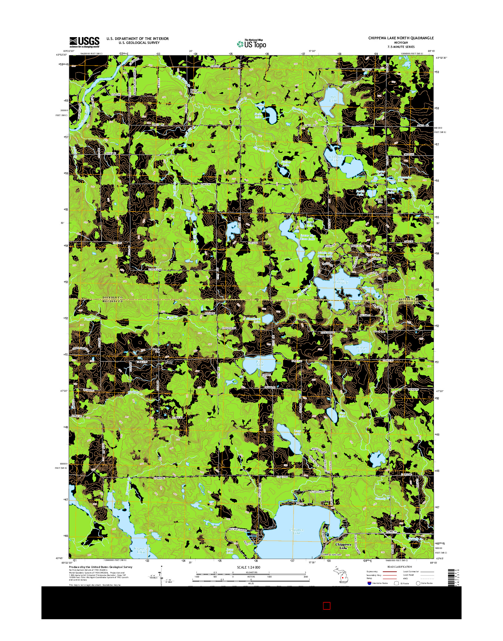 USGS US TOPO 7.5-MINUTE MAP FOR CHIPPEWA LAKE NORTH, MI 2014