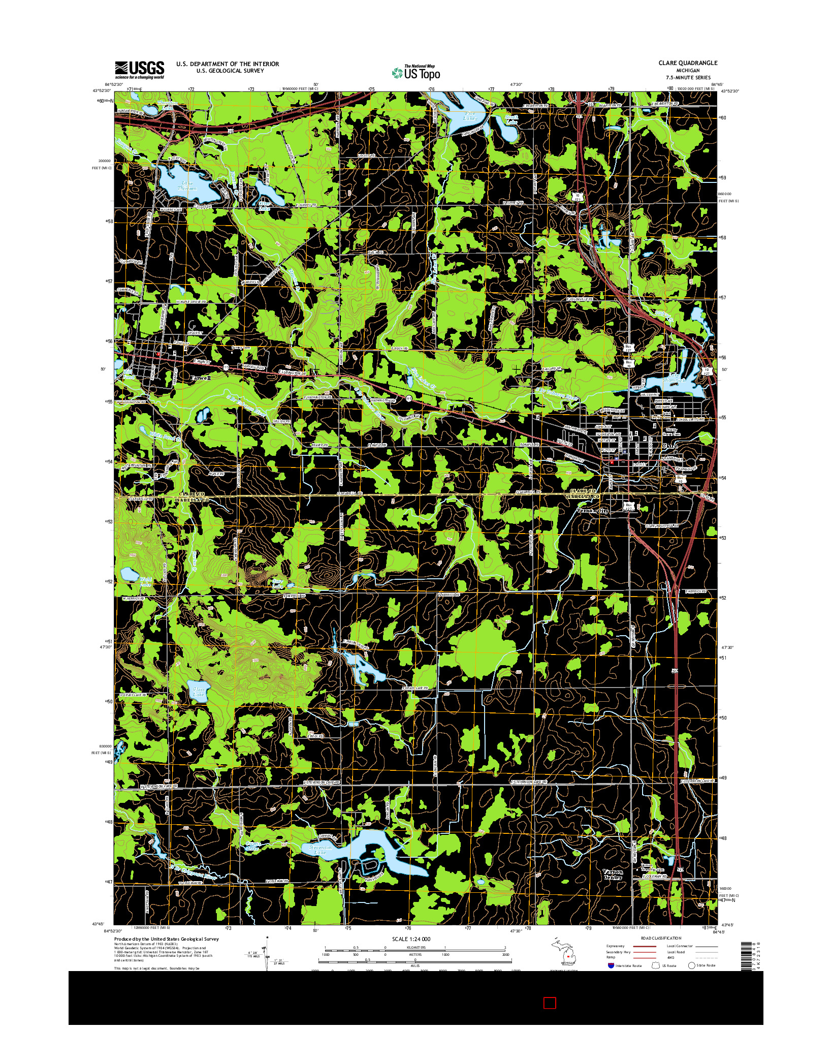 USGS US TOPO 7.5-MINUTE MAP FOR CLARE, MI 2014