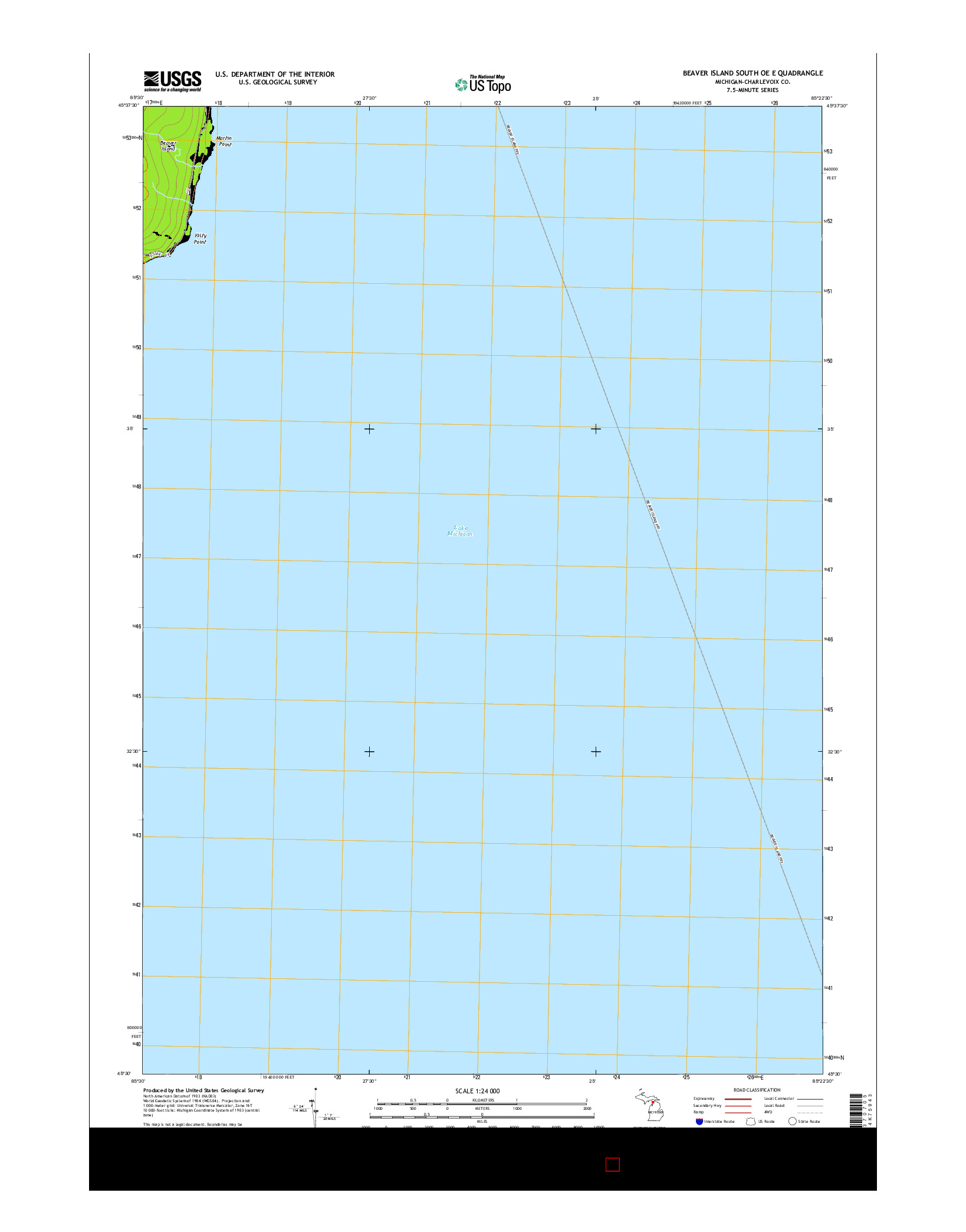 USGS US TOPO 7.5-MINUTE MAP FOR BEAVER ISLAND SOUTH OE E, MI 2014