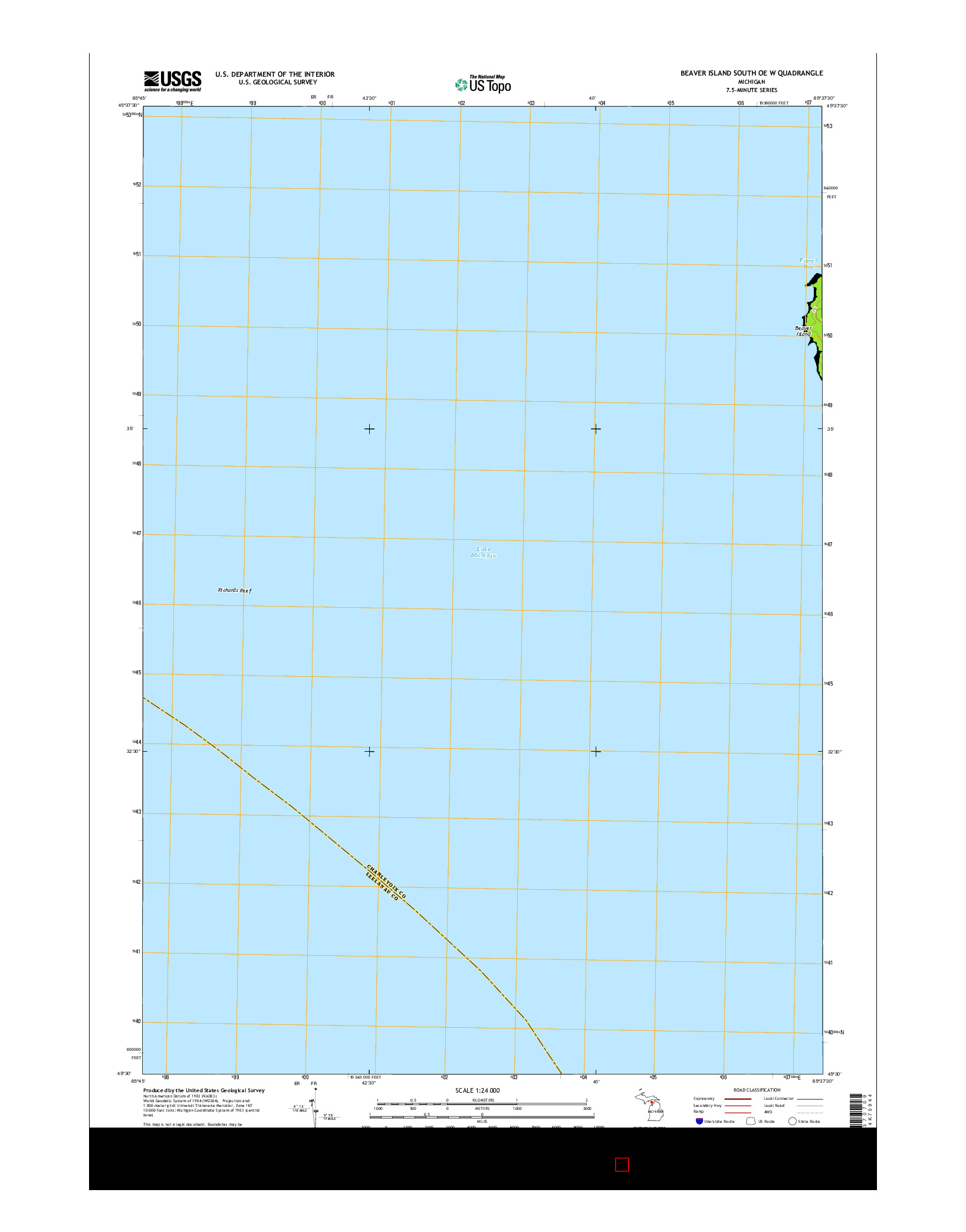USGS US TOPO 7.5-MINUTE MAP FOR BEAVER ISLAND SOUTH OE W, MI 2014