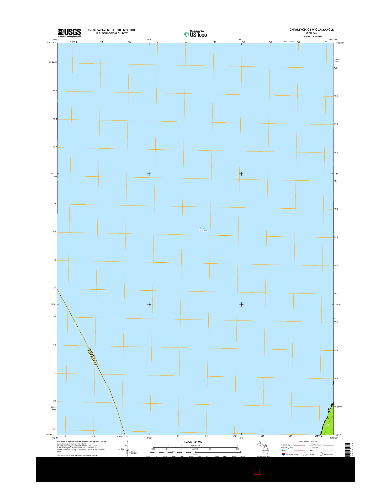 USGS US TOPO 7.5-MINUTE MAP FOR CHARLEVOIX OE W, MI 2014