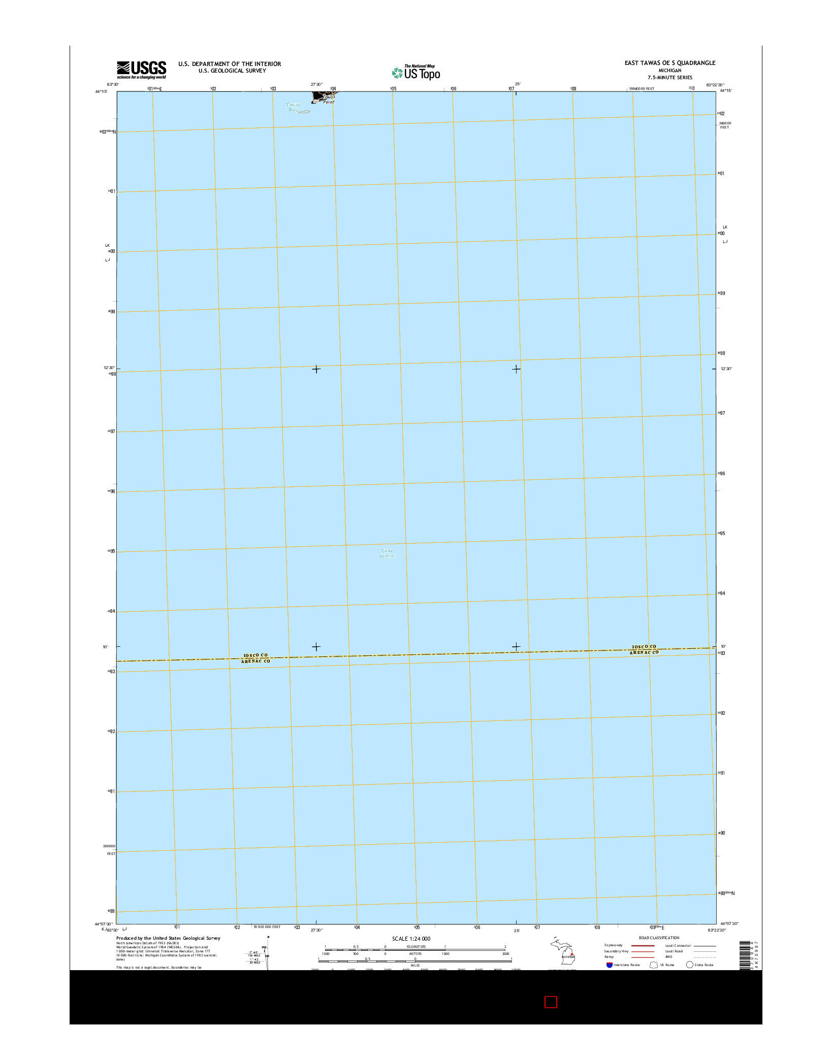 USGS US TOPO 7.5-MINUTE MAP FOR EAST TAWAS OE S, MI 2014