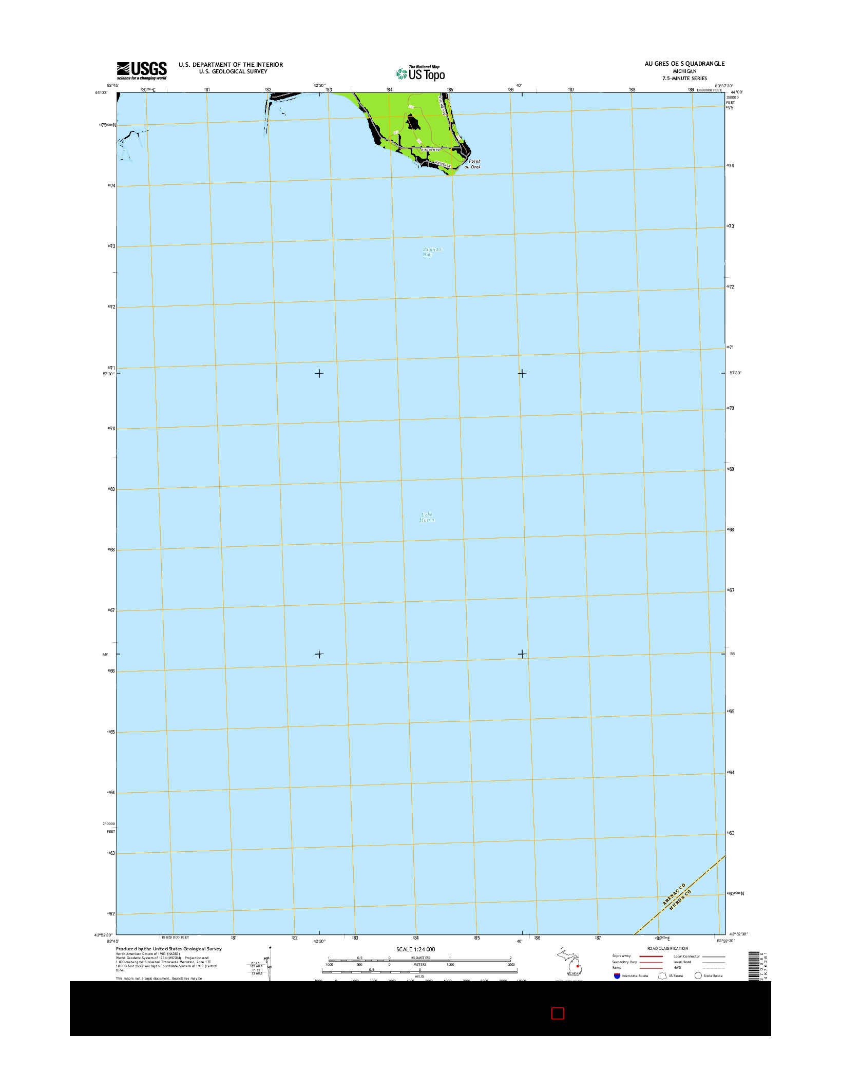 USGS US TOPO 7.5-MINUTE MAP FOR AU GRES OE S, MI 2014