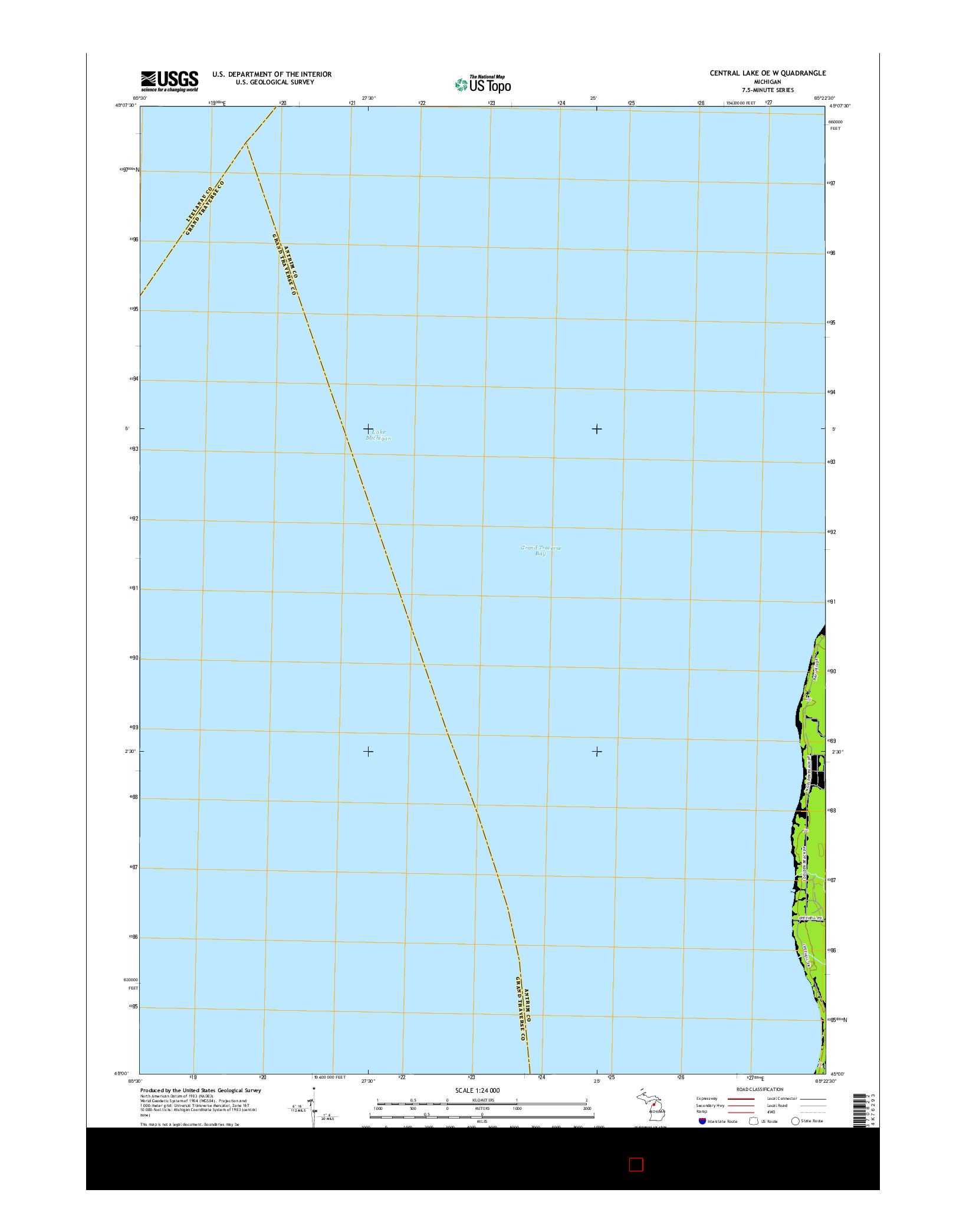 USGS US TOPO 7.5-MINUTE MAP FOR CENTRAL LAKE OE W, MI 2014
