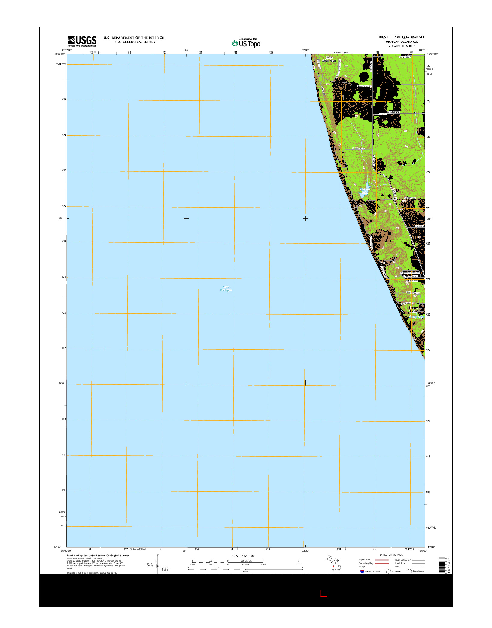 USGS US TOPO 7.5-MINUTE MAP FOR BIGSBIE LAKE, MI 2014
