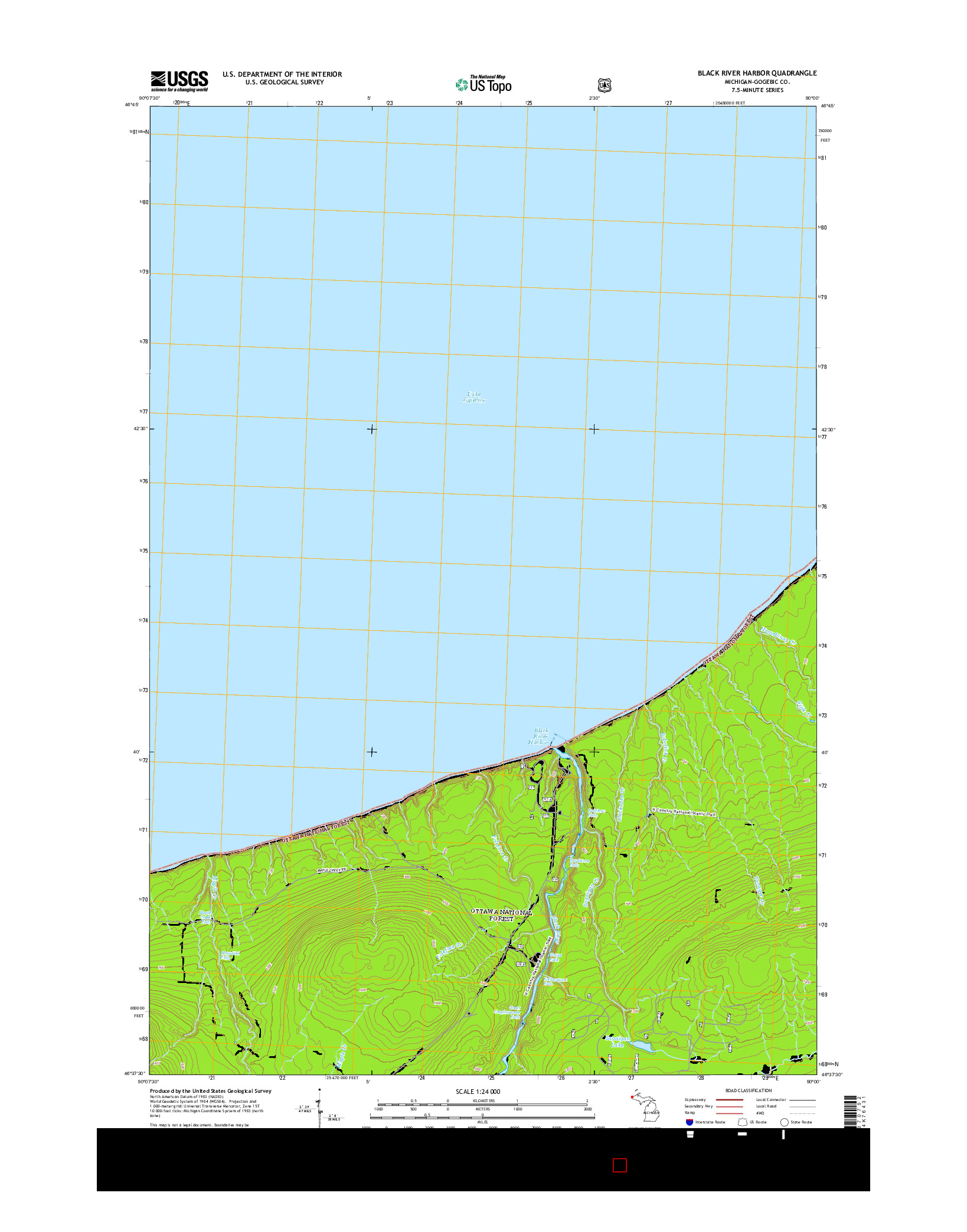 USGS US TOPO 7.5-MINUTE MAP FOR BLACK RIVER HARBOR, MI 2014