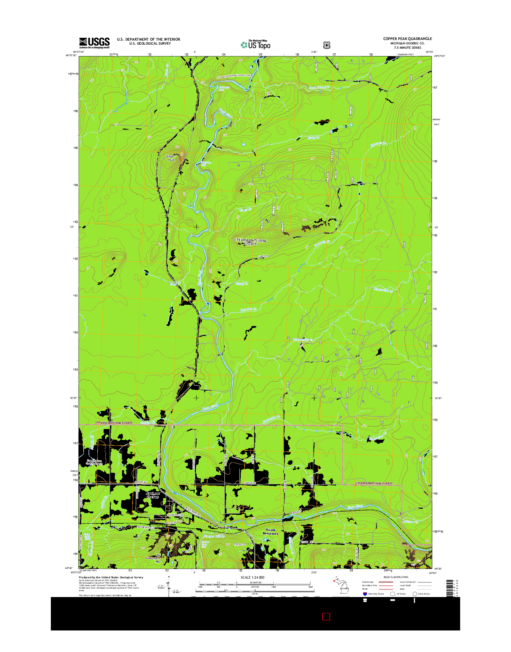 USGS US TOPO 7.5-MINUTE MAP FOR COPPER PEAK, MI 2014