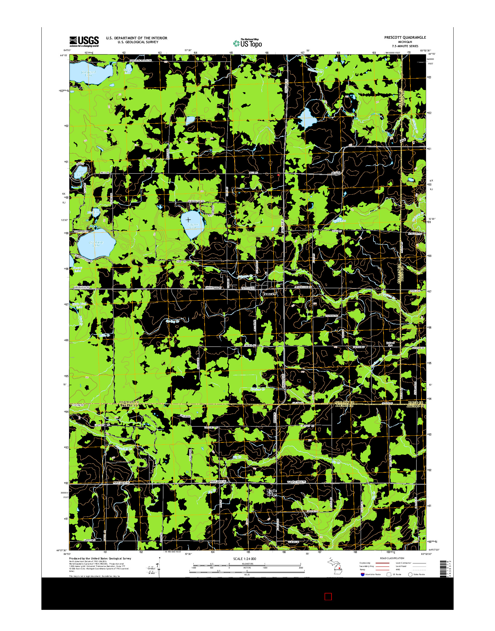 USGS US TOPO 7.5-MINUTE MAP FOR PRESCOTT, MI 2014