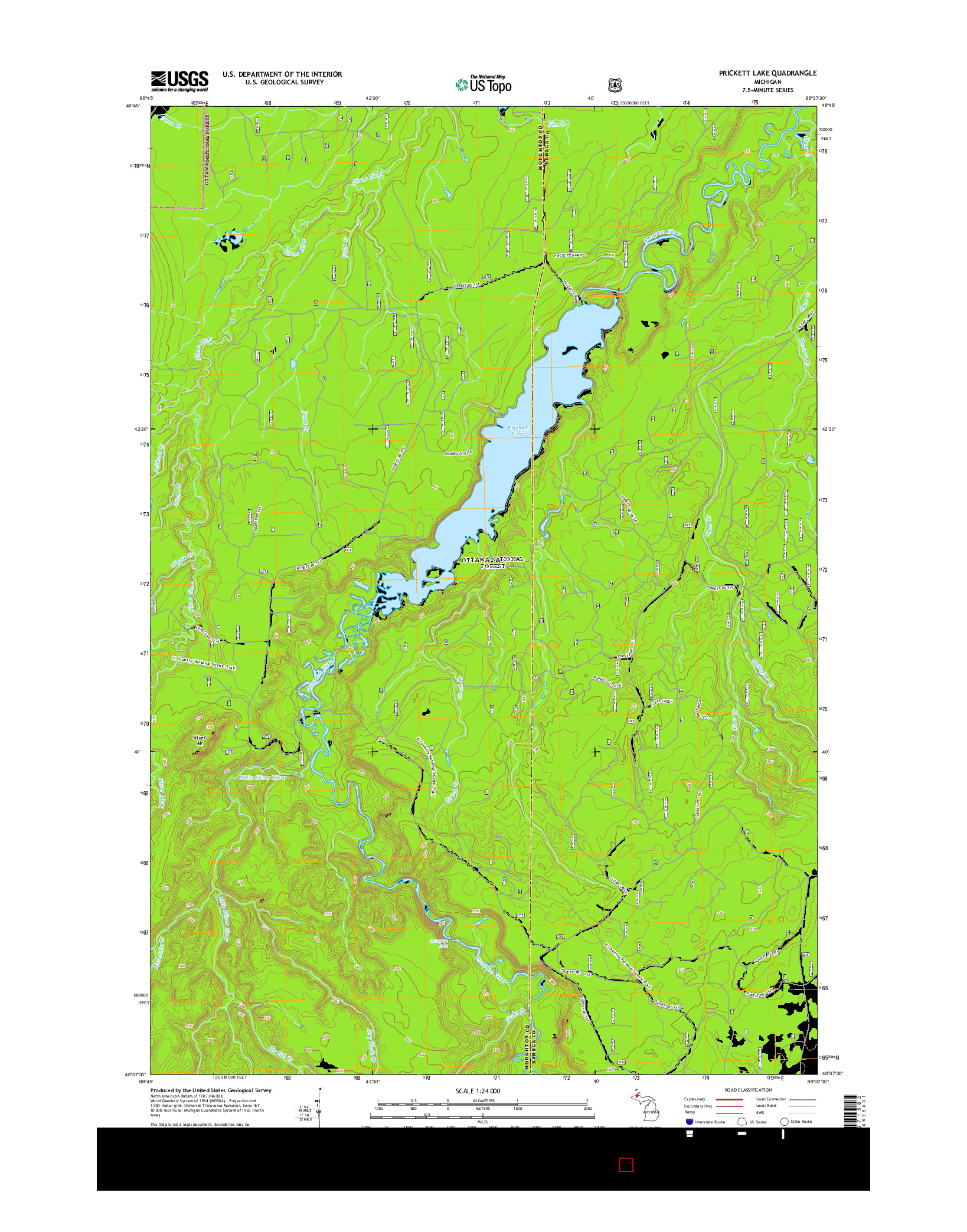 USGS US TOPO 7.5-MINUTE MAP FOR PRICKETT LAKE, MI 2014