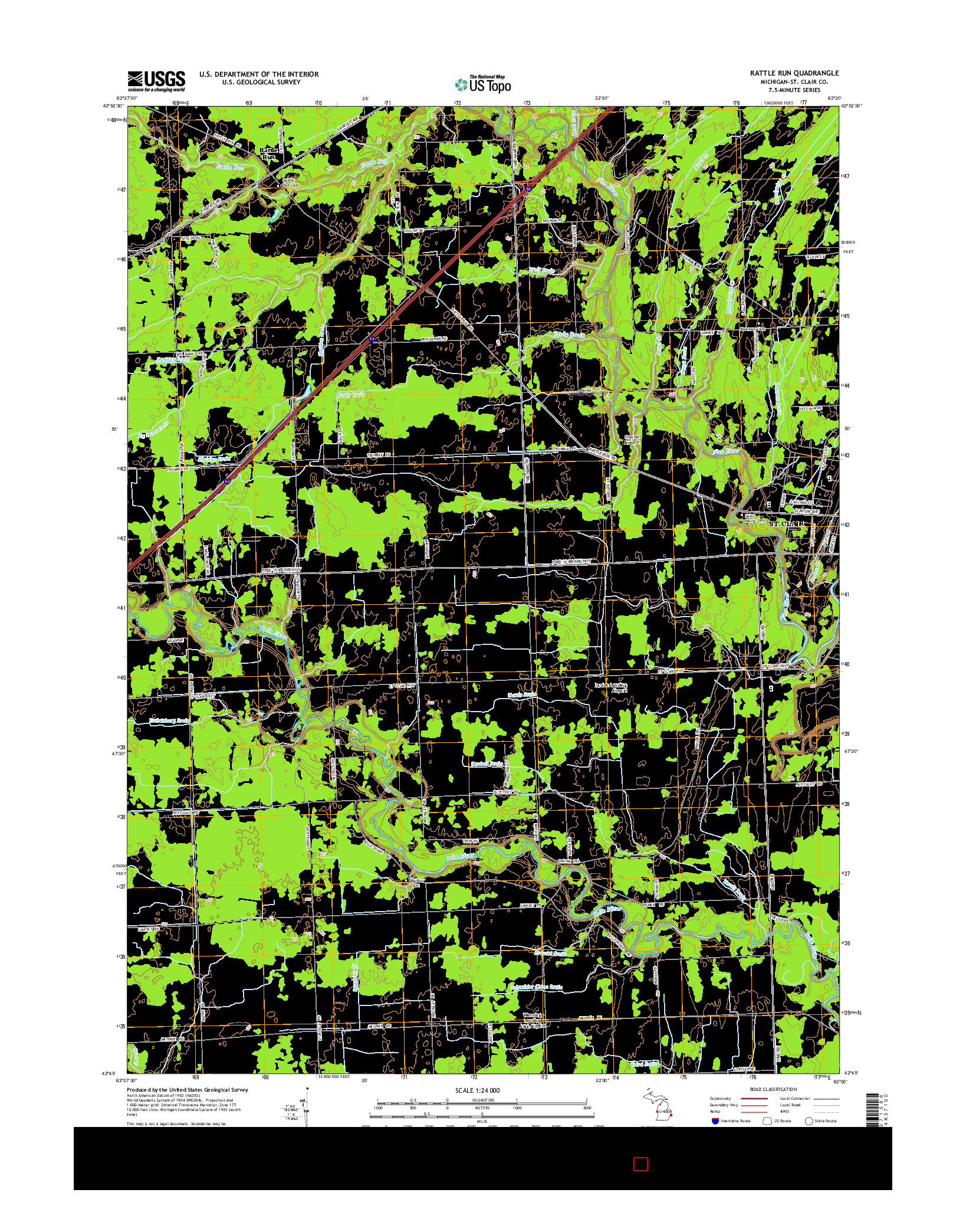 USGS US TOPO 7.5-MINUTE MAP FOR RATTLE RUN, MI 2014