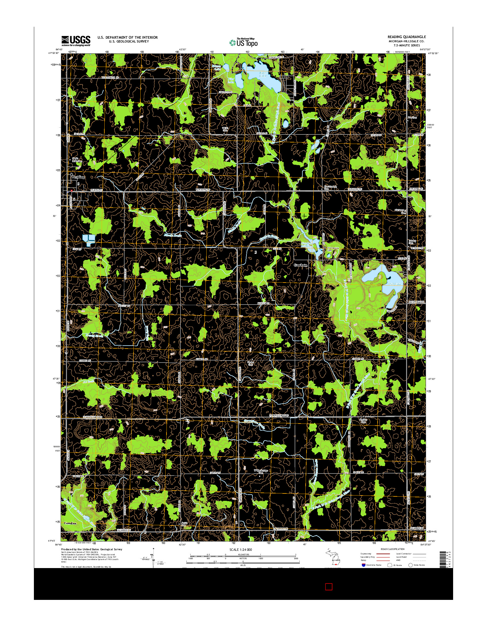 USGS US TOPO 7.5-MINUTE MAP FOR READING, MI 2014