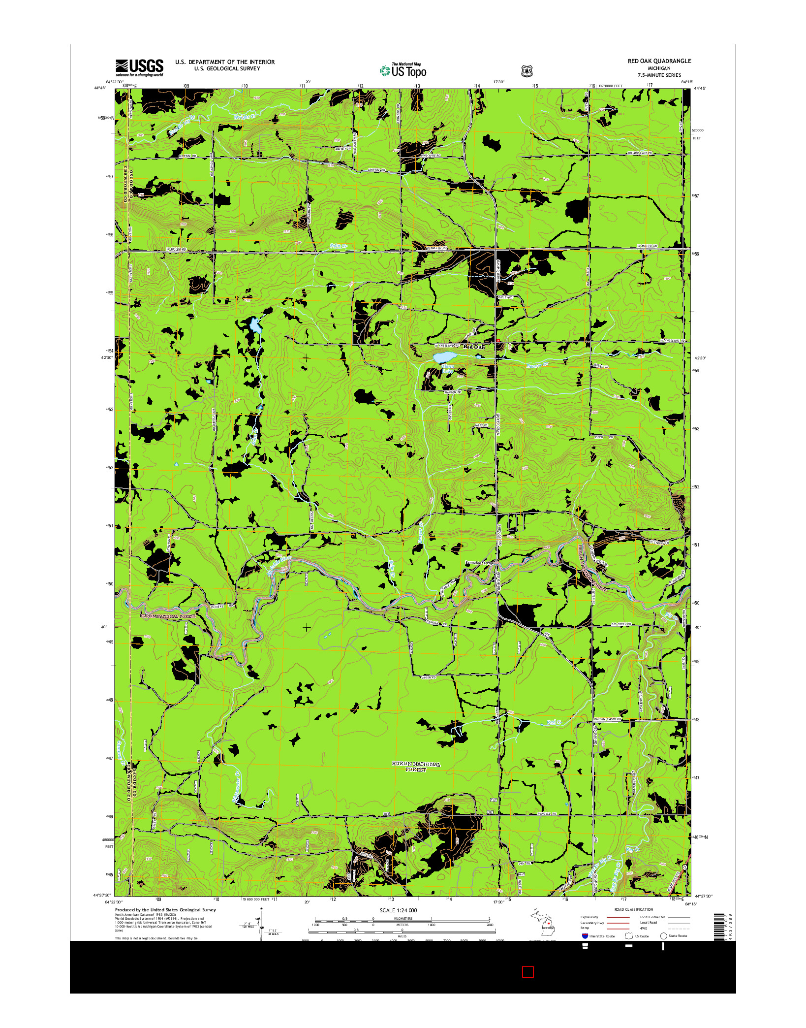 USGS US TOPO 7.5-MINUTE MAP FOR RED OAK, MI 2014