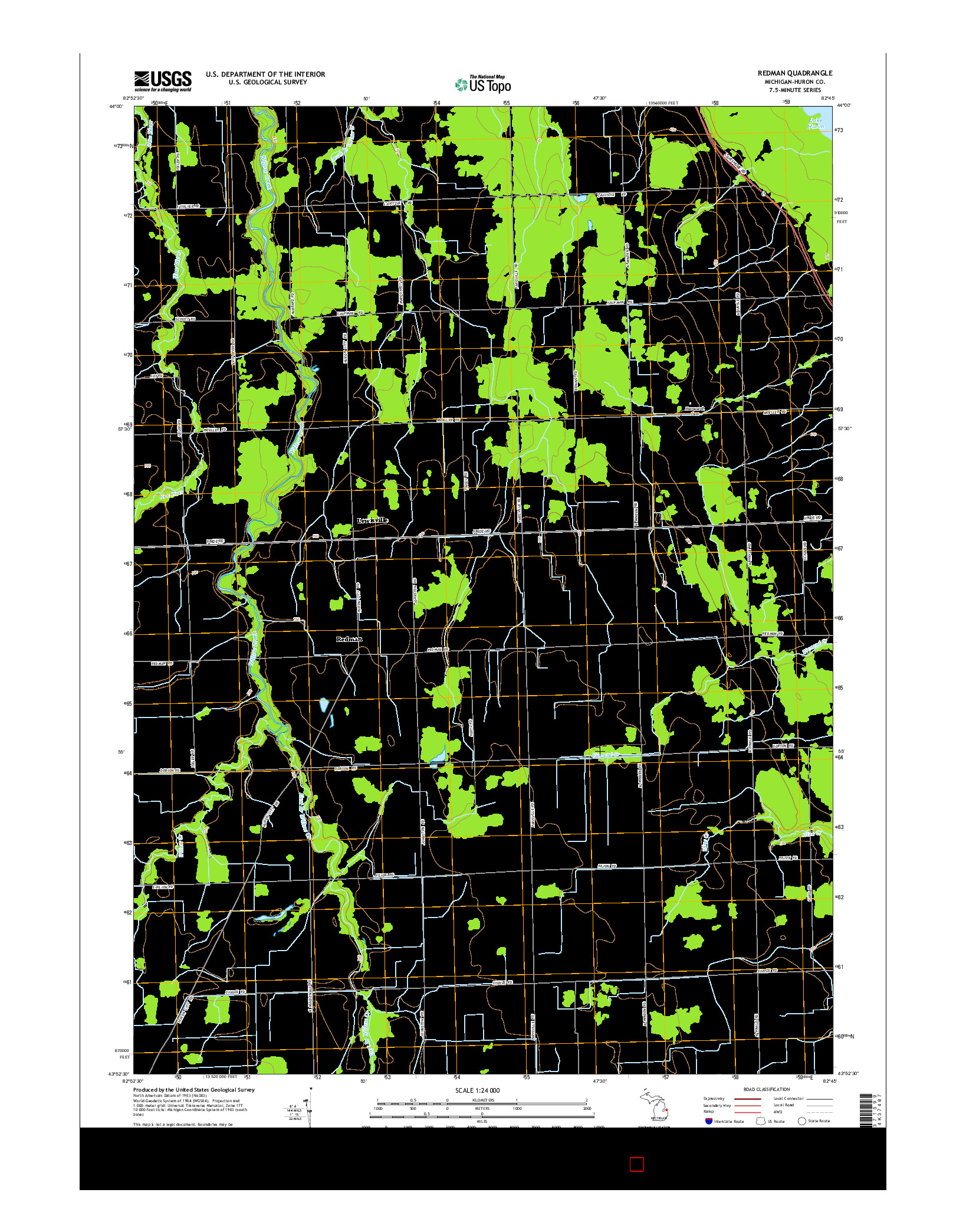 USGS US TOPO 7.5-MINUTE MAP FOR REDMAN, MI 2014