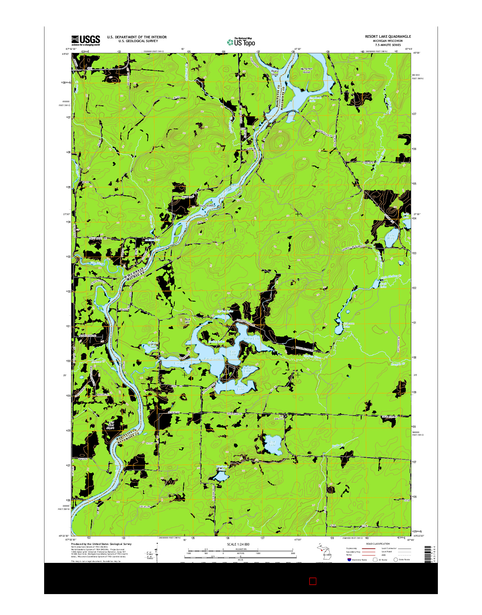 USGS US TOPO 7.5-MINUTE MAP FOR RESORT LAKE, MI-WI 2014
