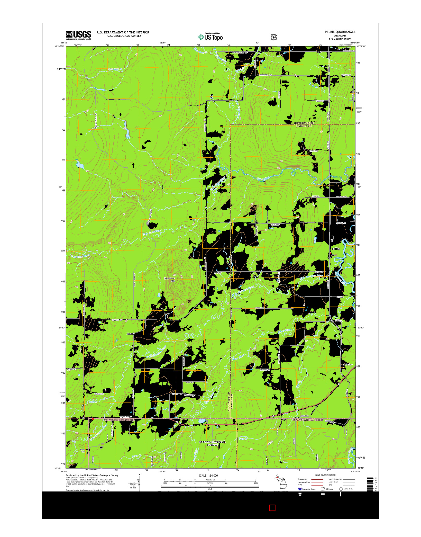 USGS US TOPO 7.5-MINUTE MAP FOR PELKIE, MI 2014