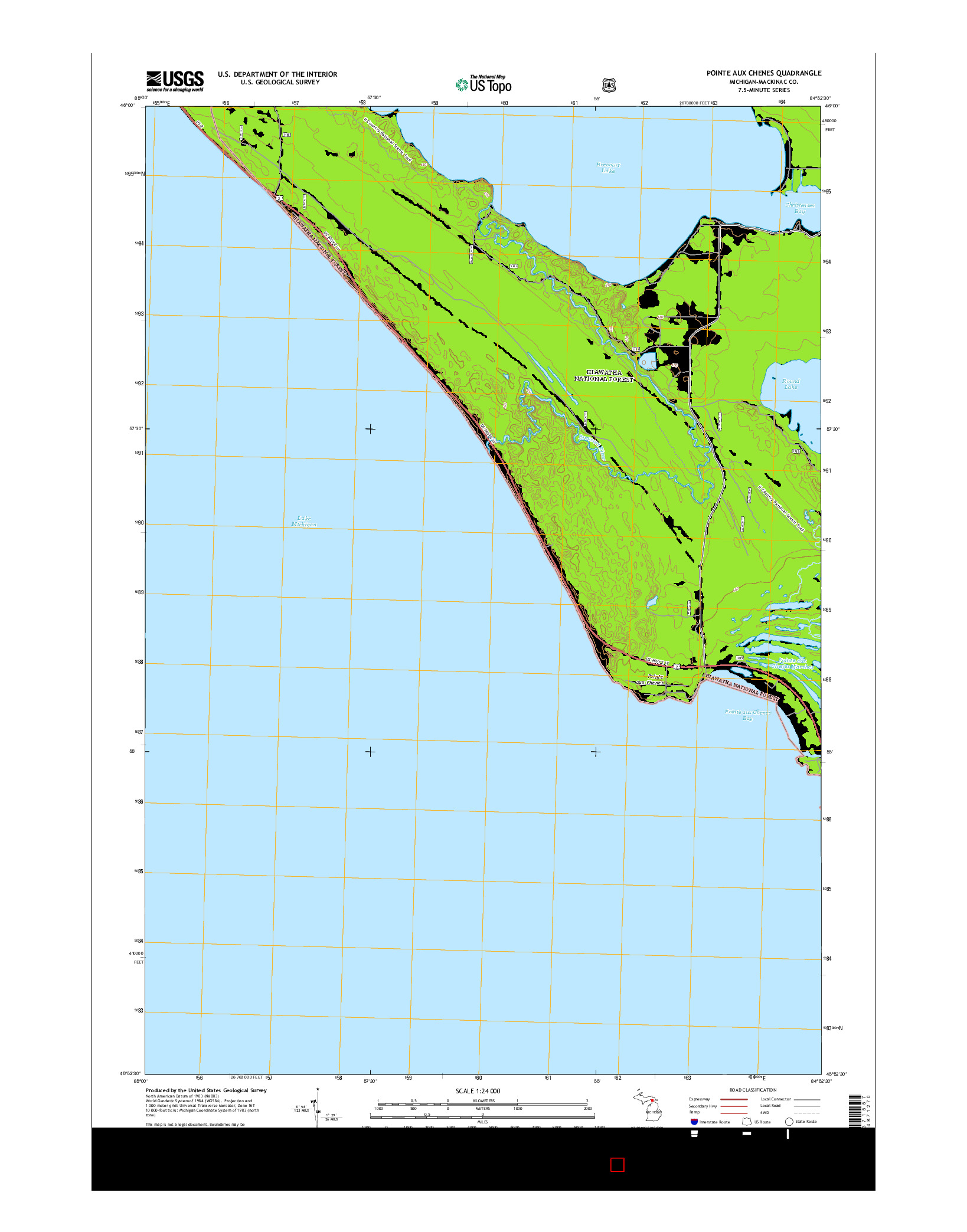 USGS US TOPO 7.5-MINUTE MAP FOR POINTE AUX CHENES, MI 2014