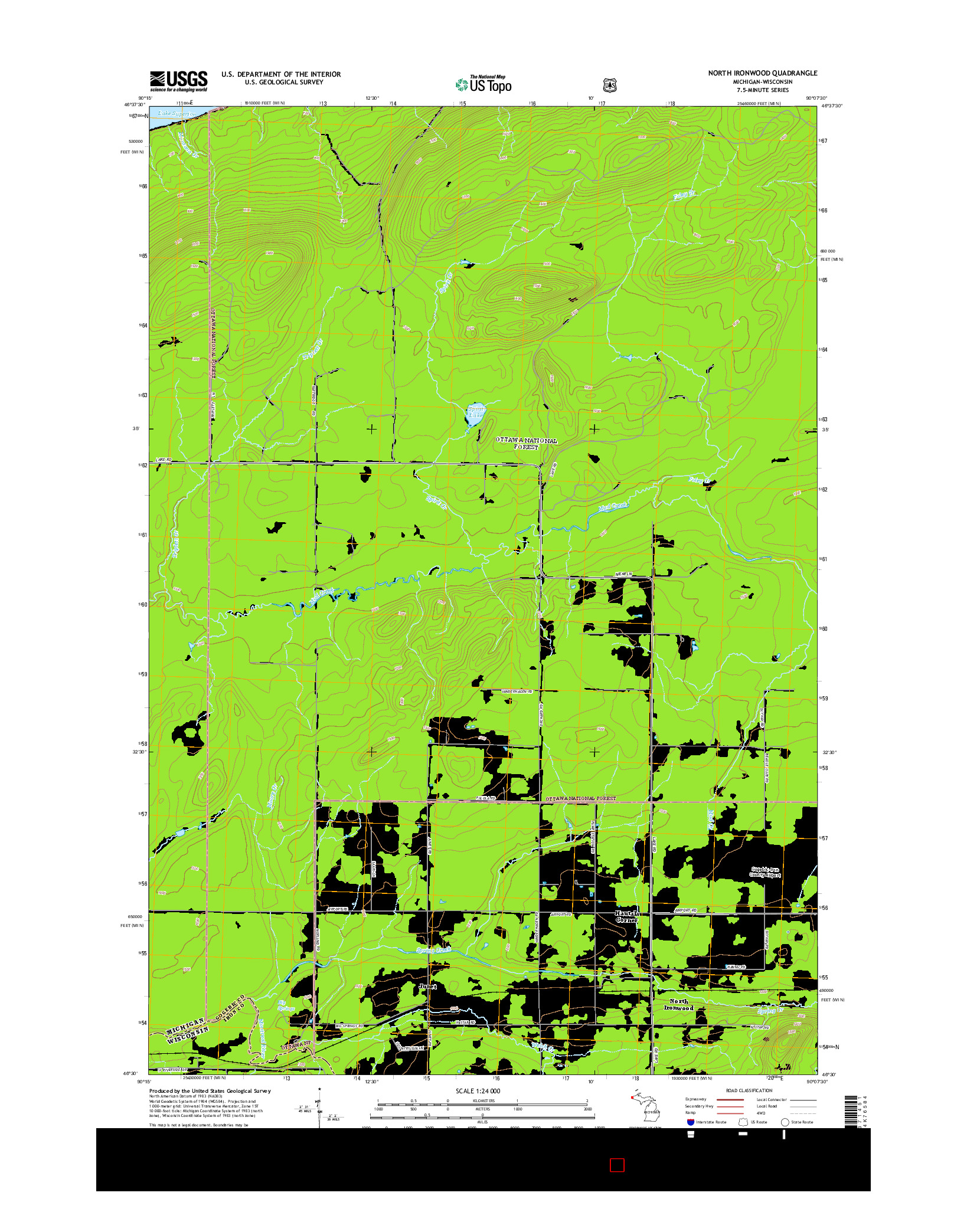 USGS US TOPO 7.5-MINUTE MAP FOR NORTH IRONWOOD, MI-WI 2014