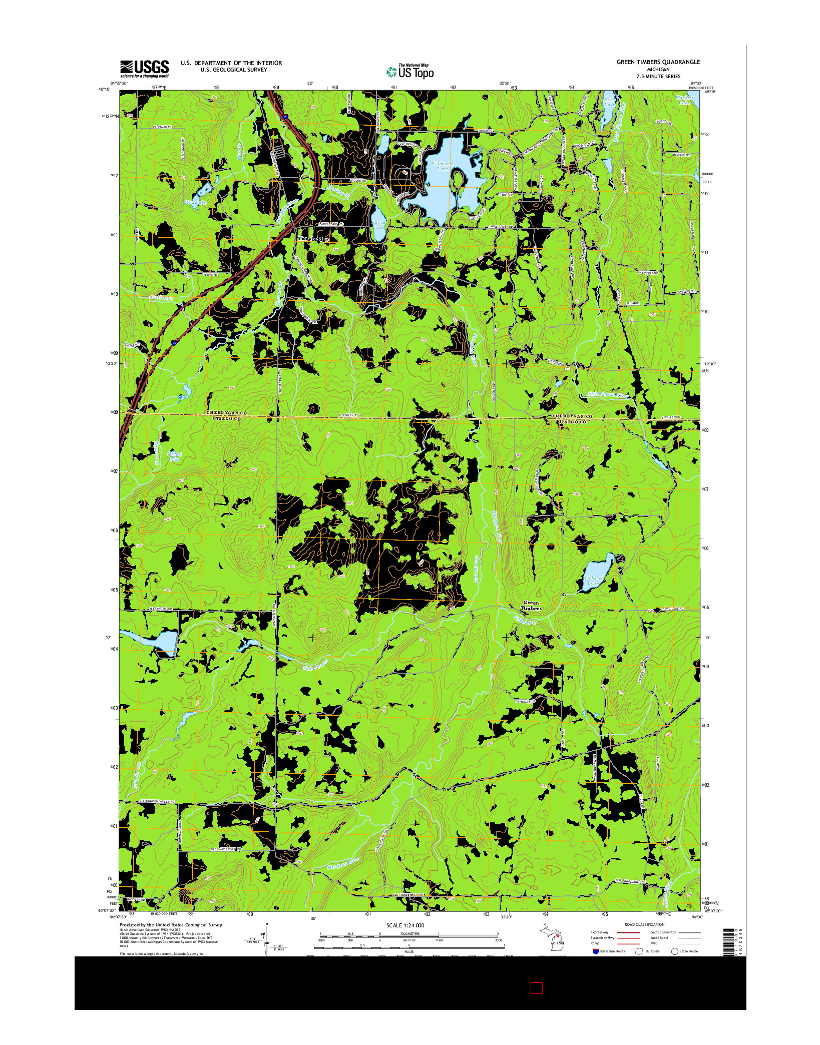 USGS US TOPO 7.5-MINUTE MAP FOR GREEN TIMBERS, MI 2014