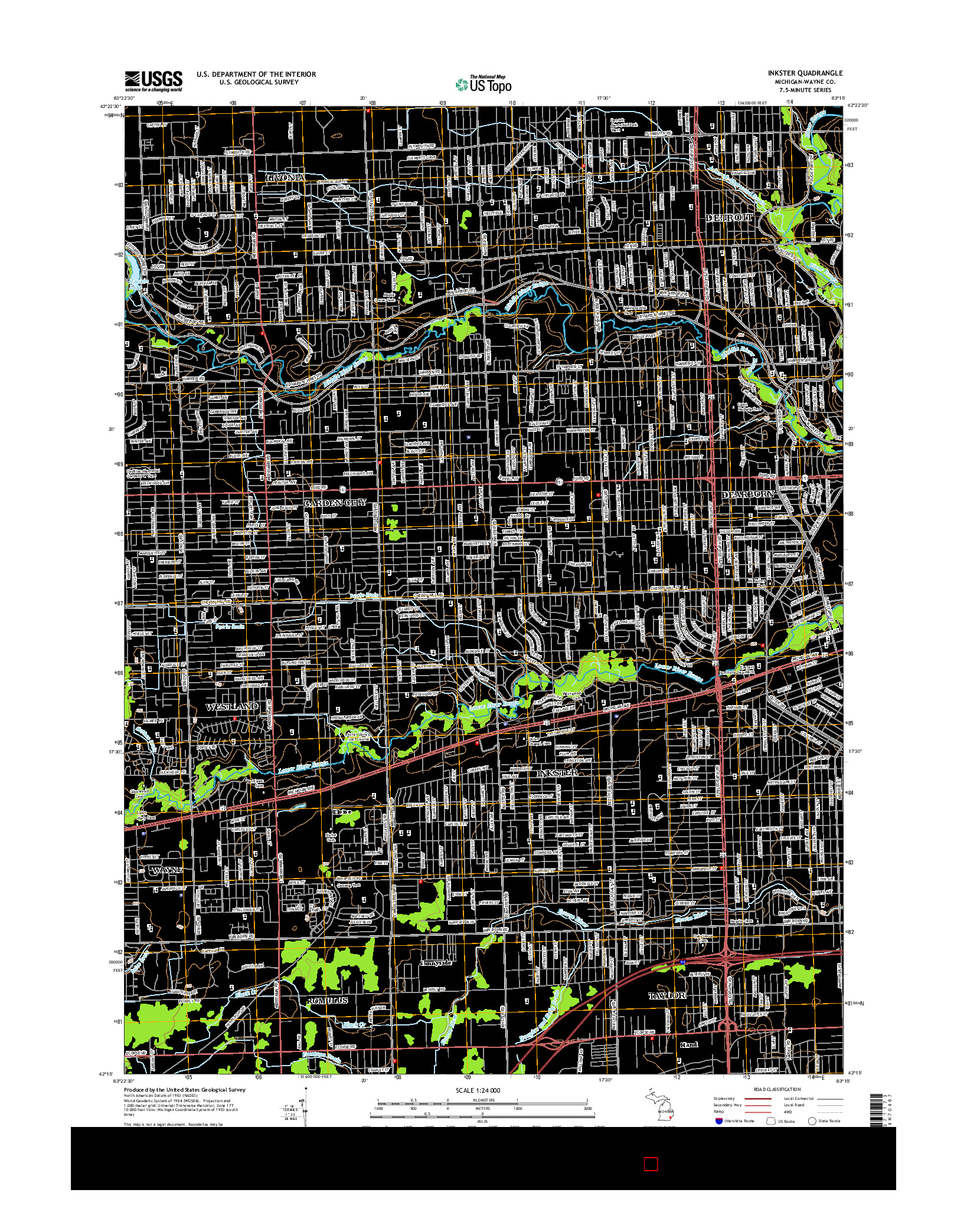 USGS US TOPO 7.5-MINUTE MAP FOR INKSTER, MI 2014