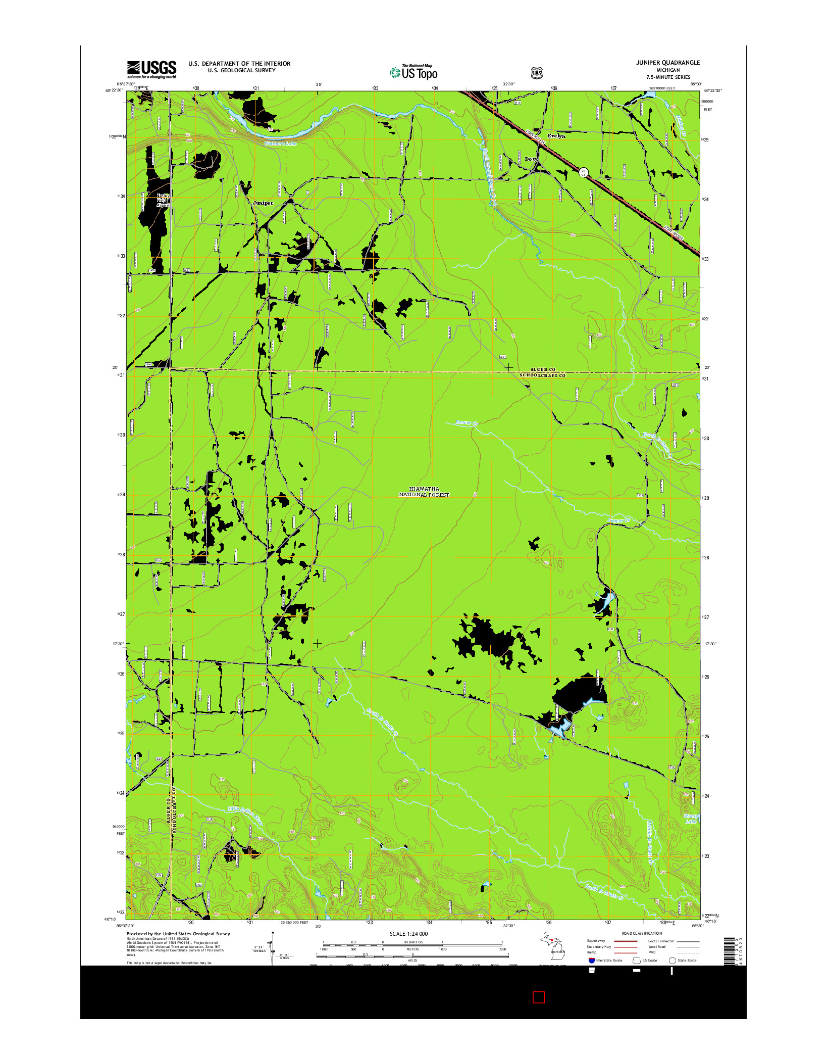 USGS US TOPO 7.5-MINUTE MAP FOR JUNIPER, MI 2014