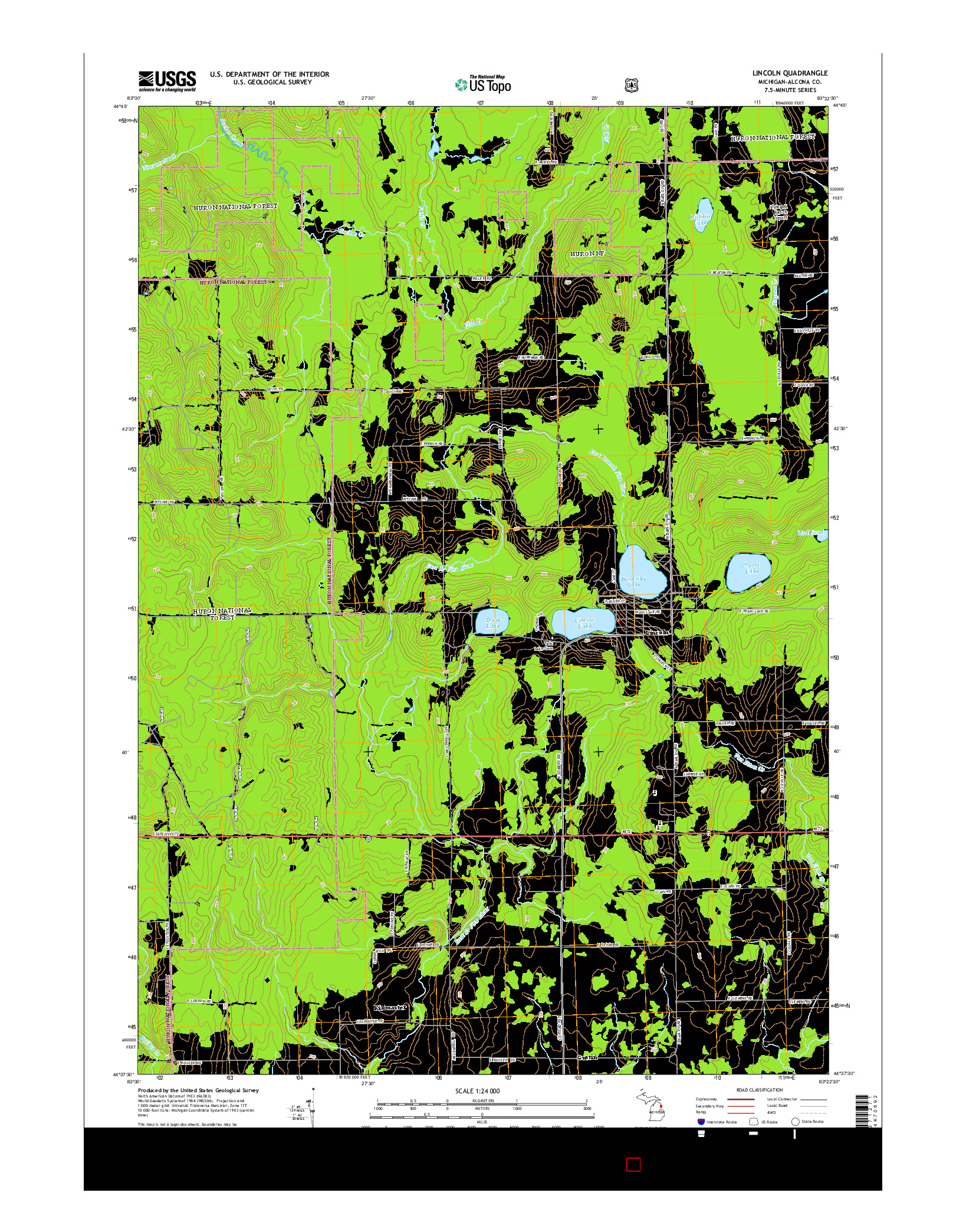 USGS US TOPO 7.5-MINUTE MAP FOR LINCOLN, MI 2014