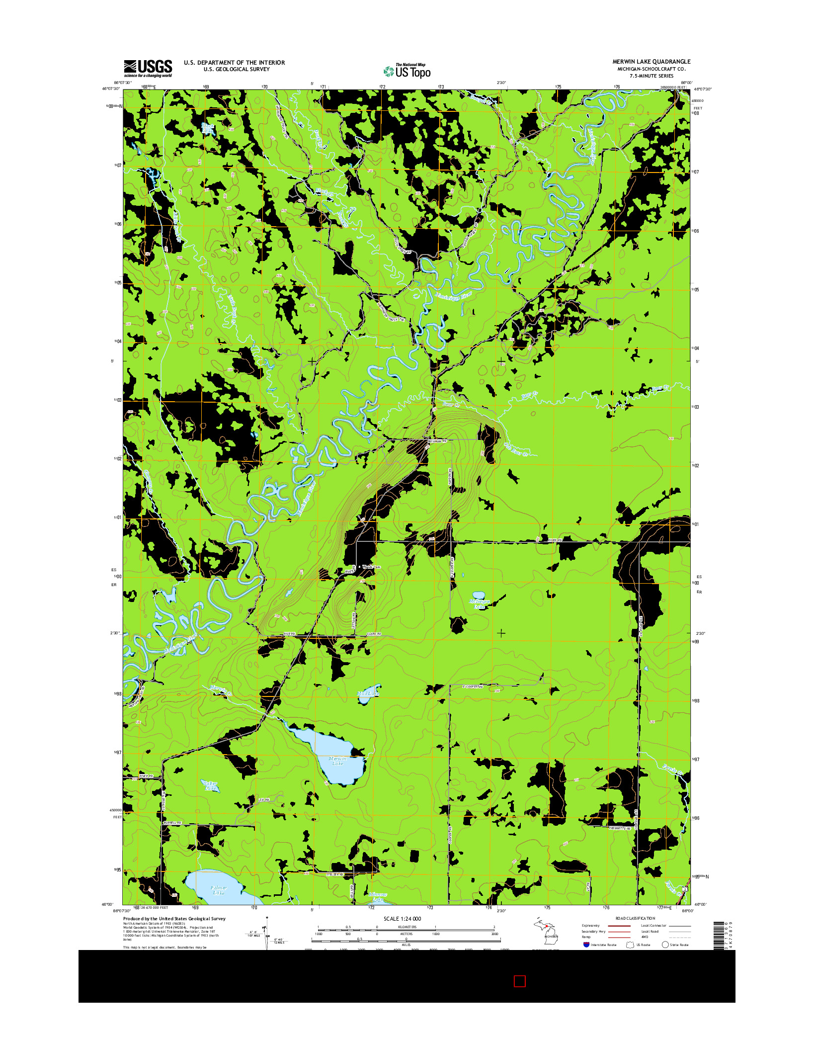 USGS US TOPO 7.5-MINUTE MAP FOR MERWIN LAKE, MI 2014