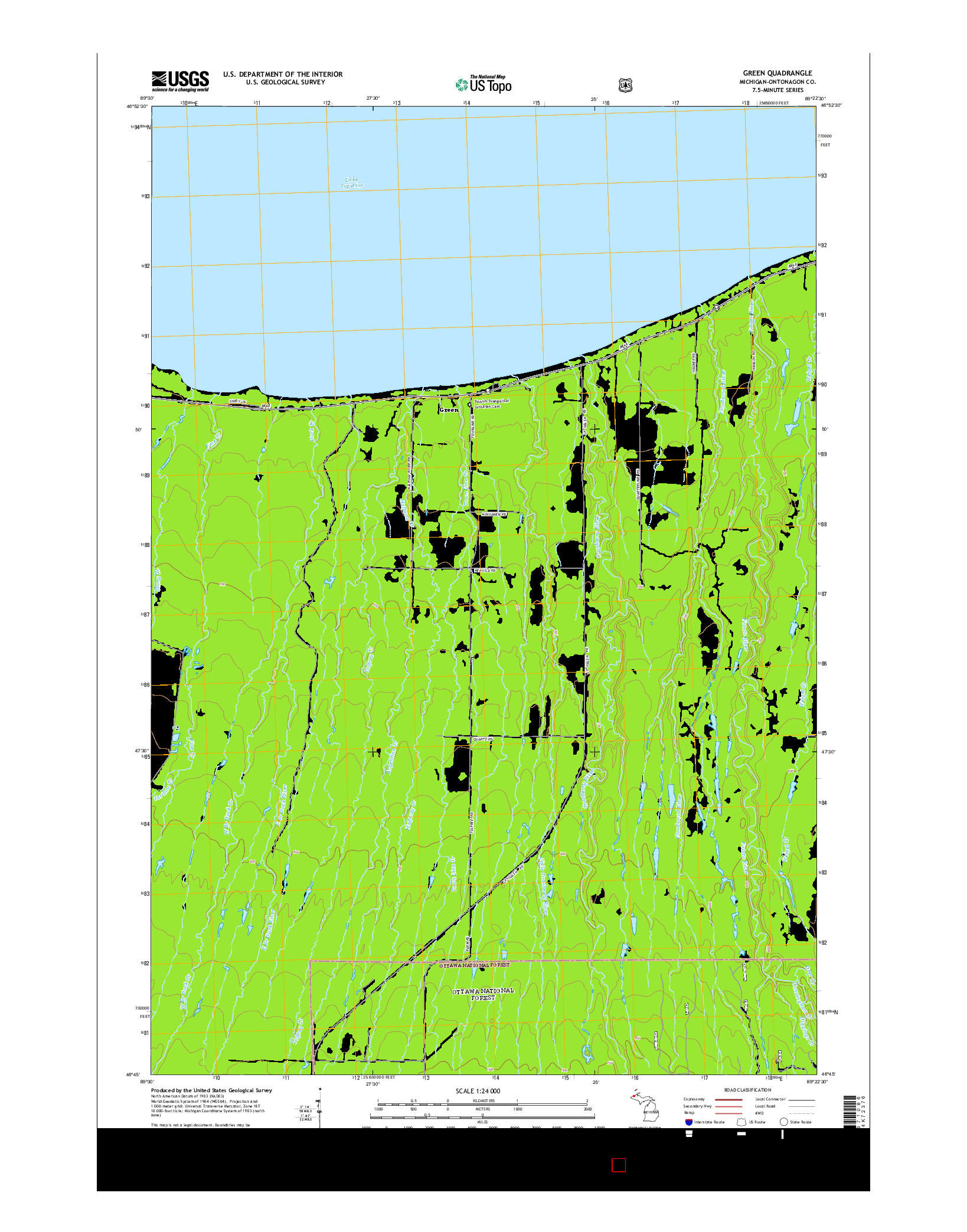 USGS US TOPO 7.5-MINUTE MAP FOR GREEN, MI 2014