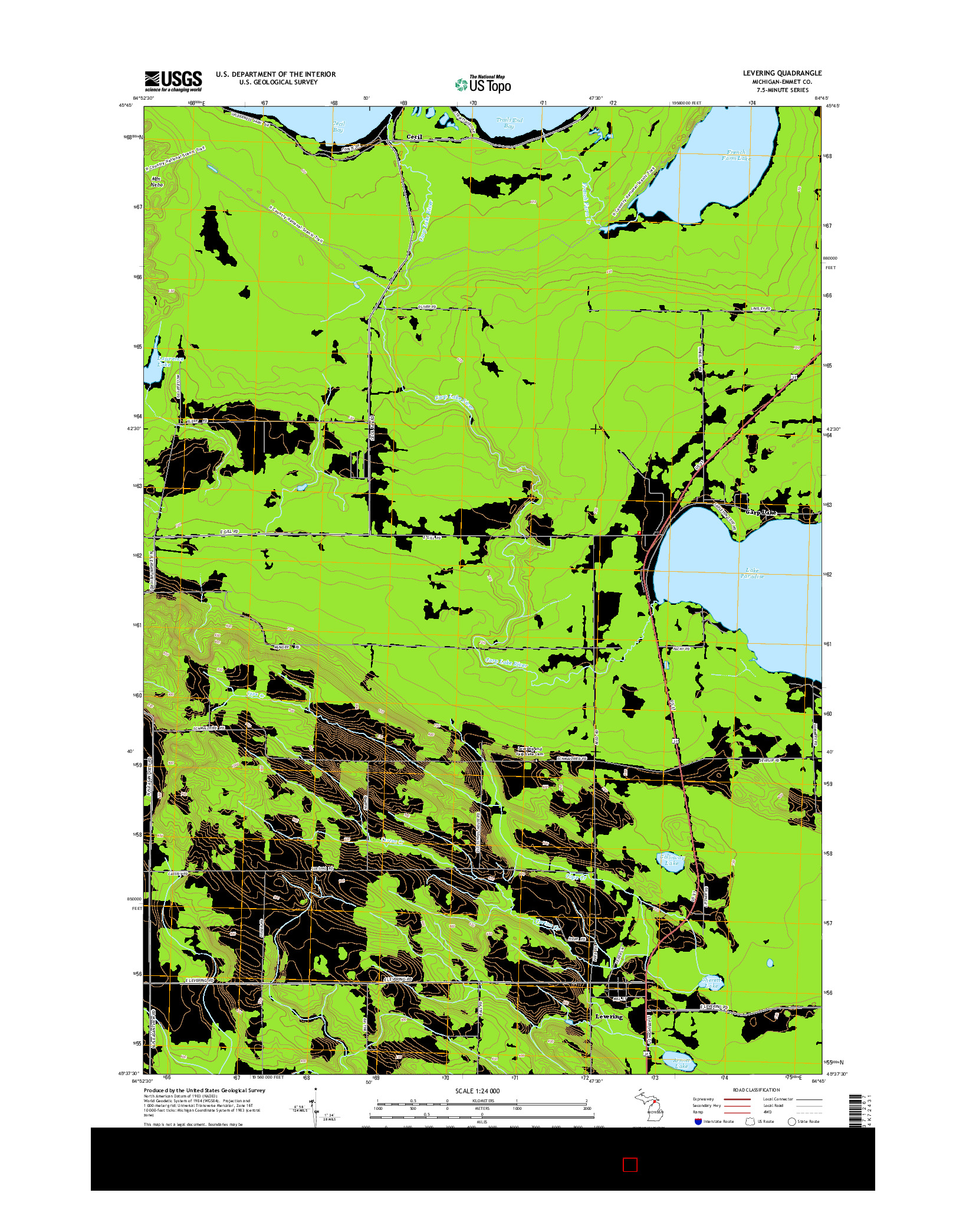 USGS US TOPO 7.5-MINUTE MAP FOR LEVERING, MI 2014