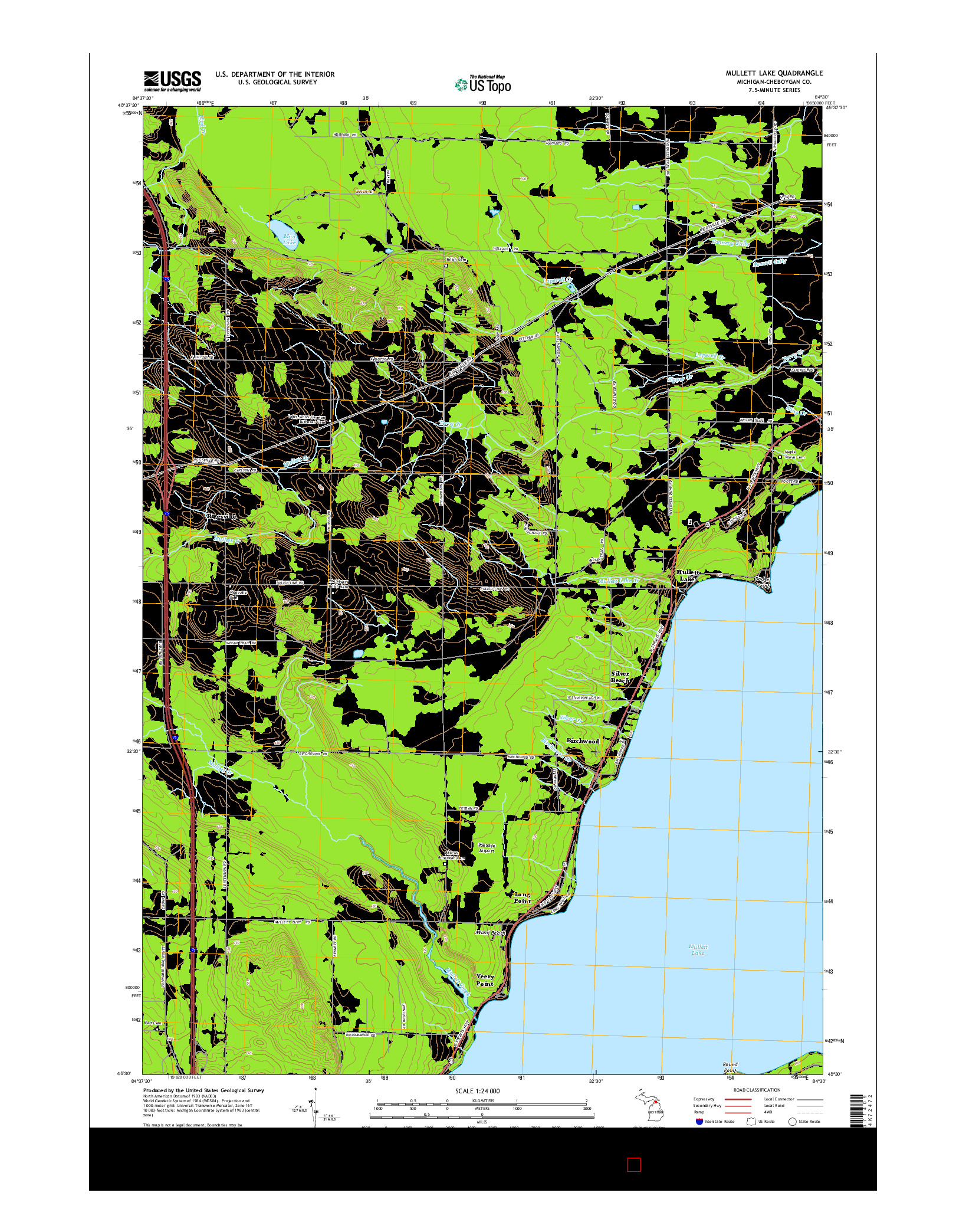 USGS US TOPO 7.5-MINUTE MAP FOR MULLETT LAKE, MI 2014