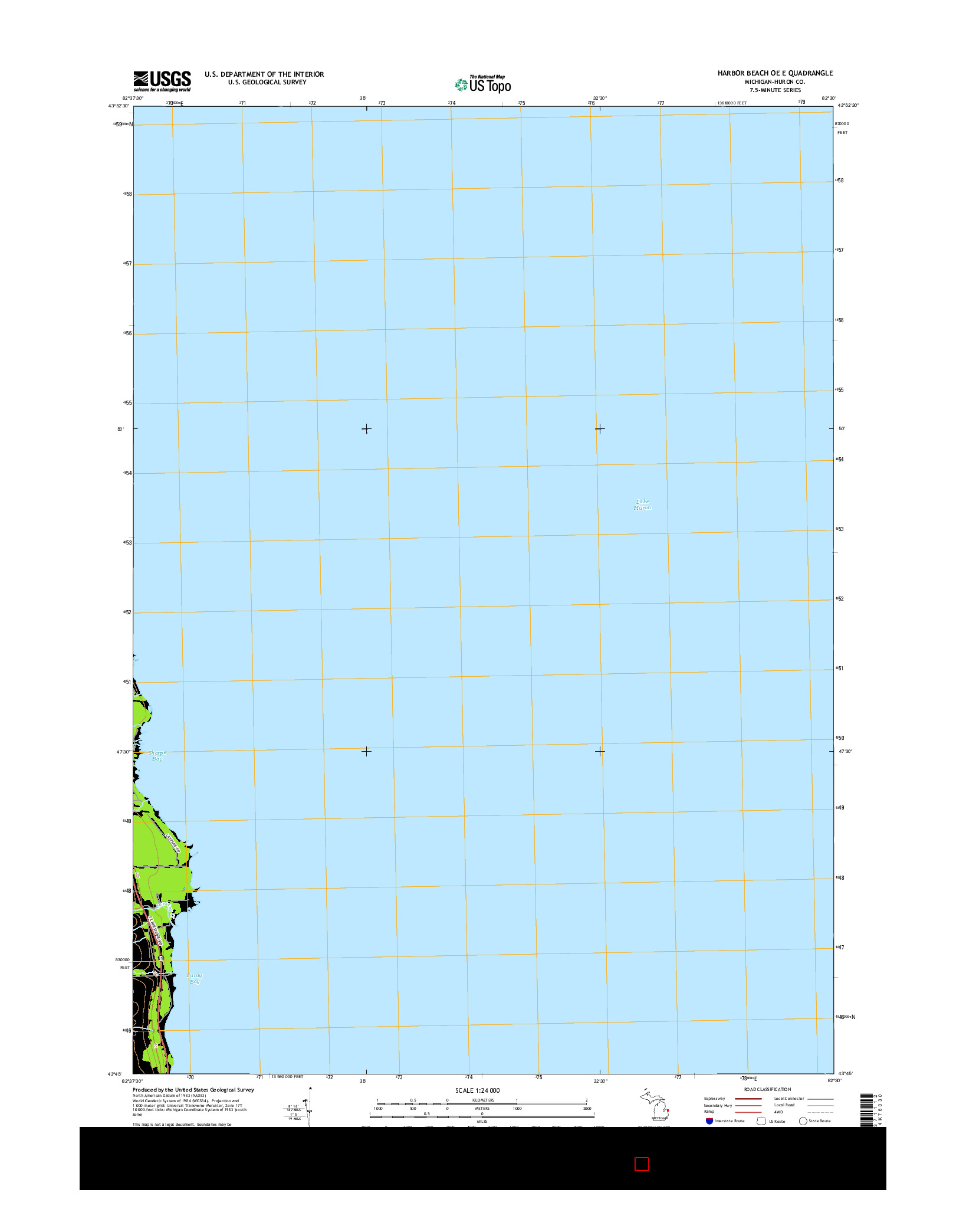 USGS US TOPO 7.5-MINUTE MAP FOR HARBOR BEACH OE E, MI 2014