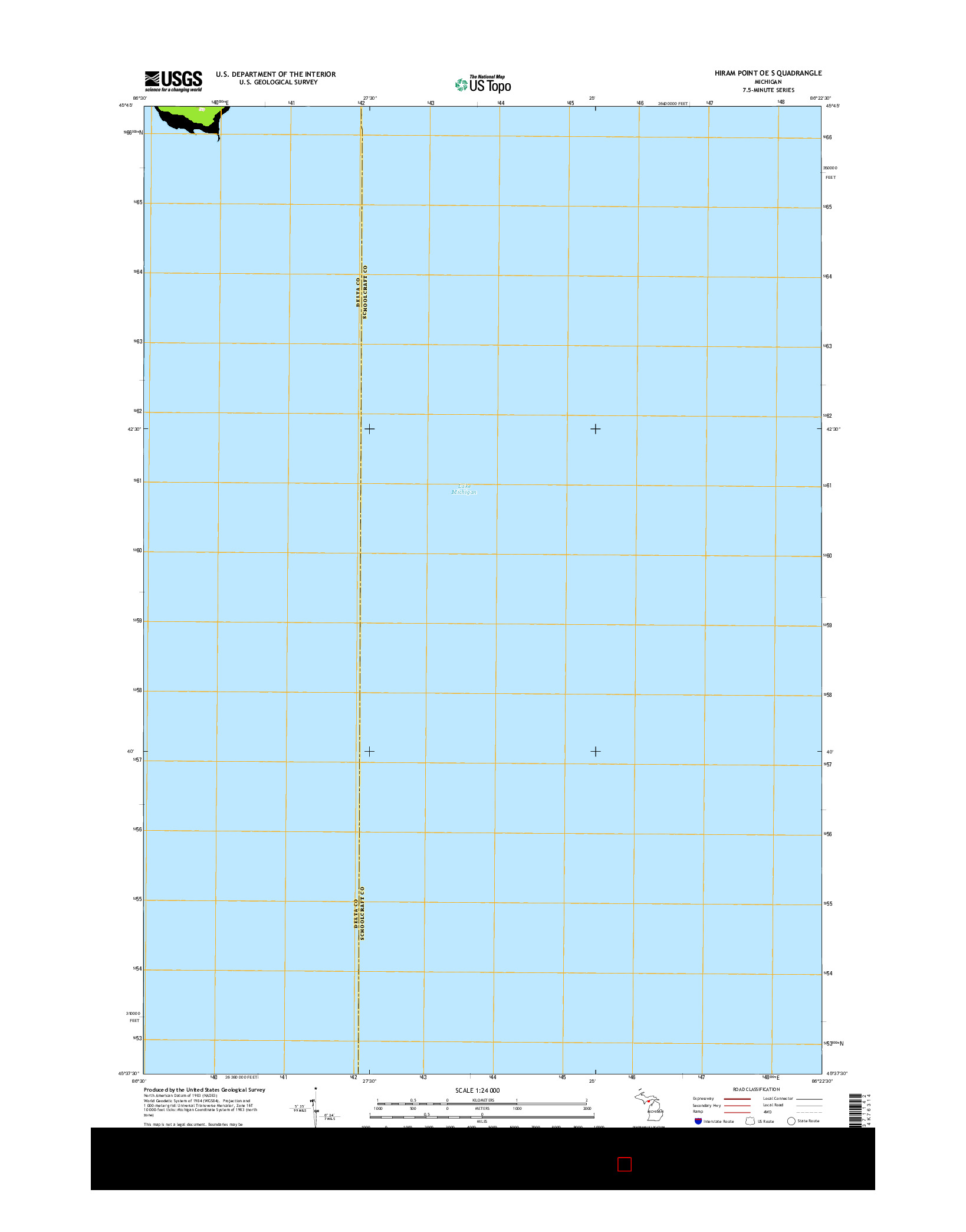 USGS US TOPO 7.5-MINUTE MAP FOR HIRAM POINT OE S, MI 2014