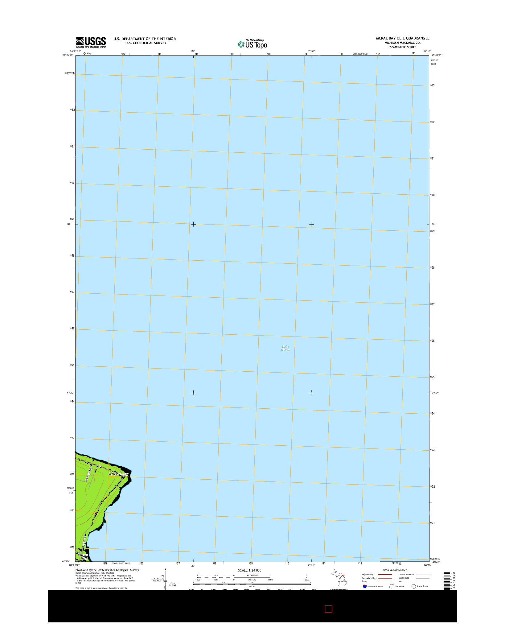 USGS US TOPO 7.5-MINUTE MAP FOR MCRAE BAY OE E, MI 2014