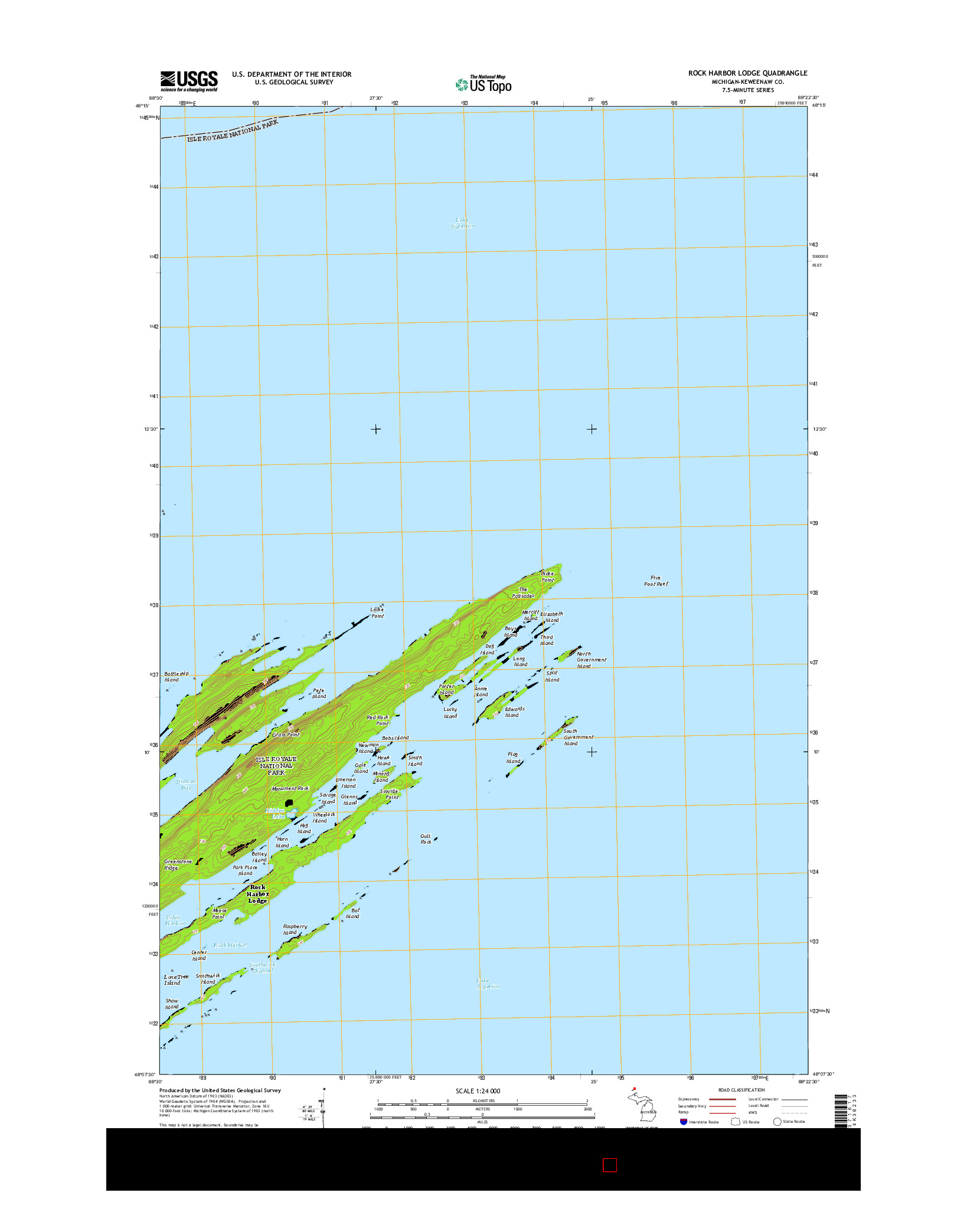 USGS US TOPO 7.5-MINUTE MAP FOR ROCK HARBOR LODGE, MI 2014