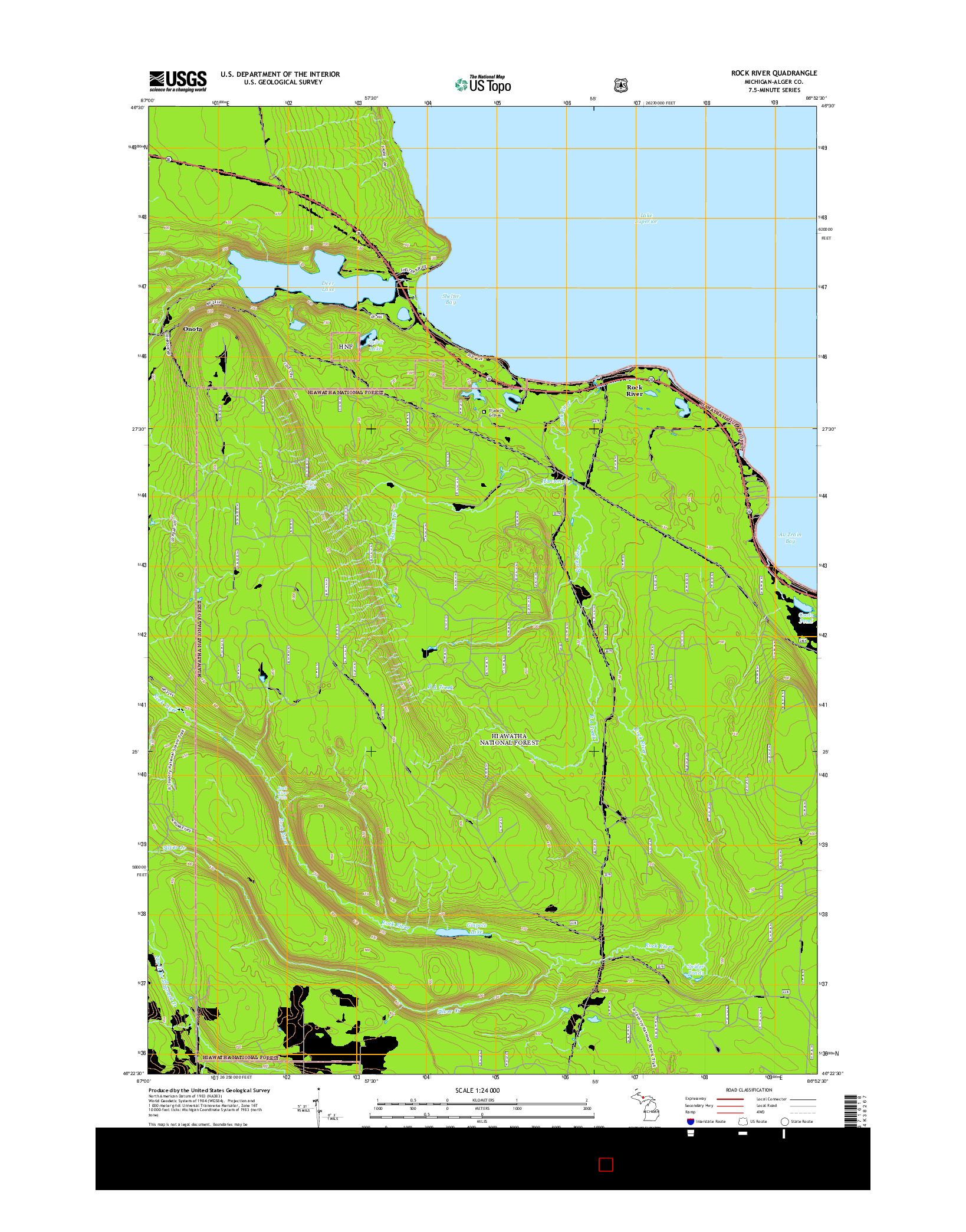 USGS US TOPO 7.5-MINUTE MAP FOR ROCK RIVER, MI 2014