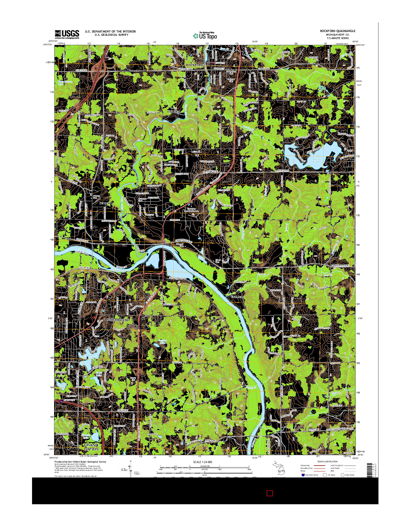 USGS US TOPO 7.5-MINUTE MAP FOR ROCKFORD, MI 2014