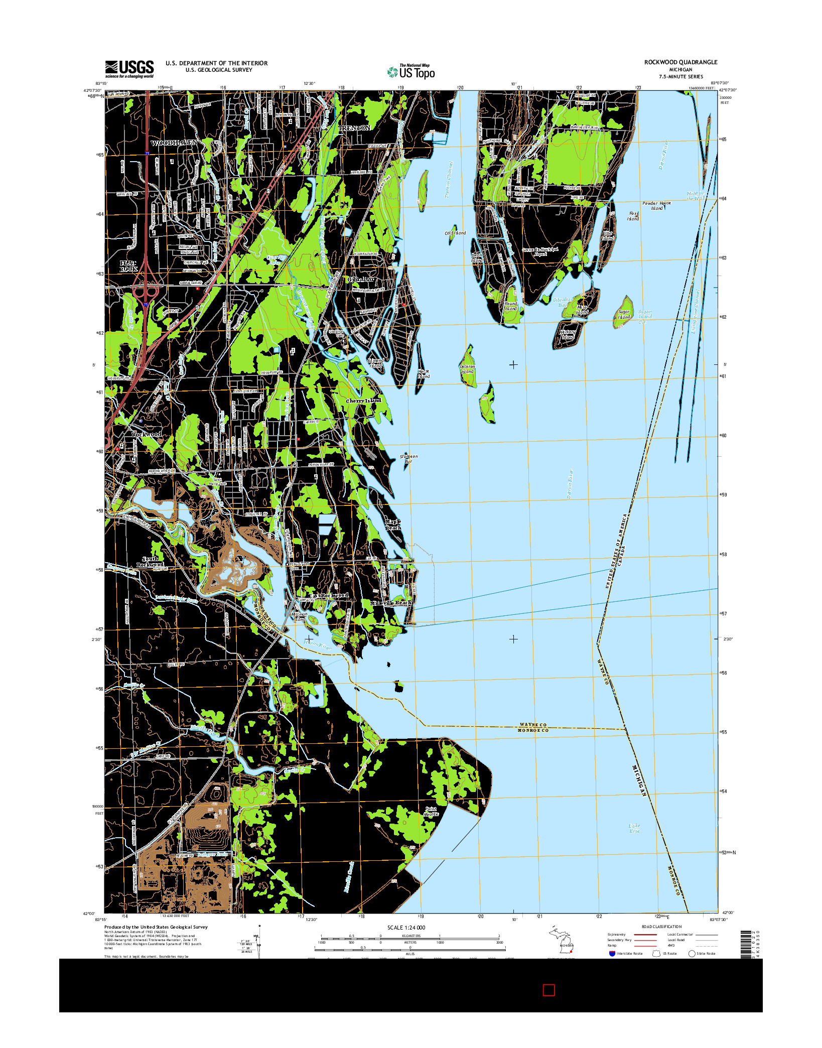 USGS US TOPO 7.5-MINUTE MAP FOR ROCKWOOD, MI 2014