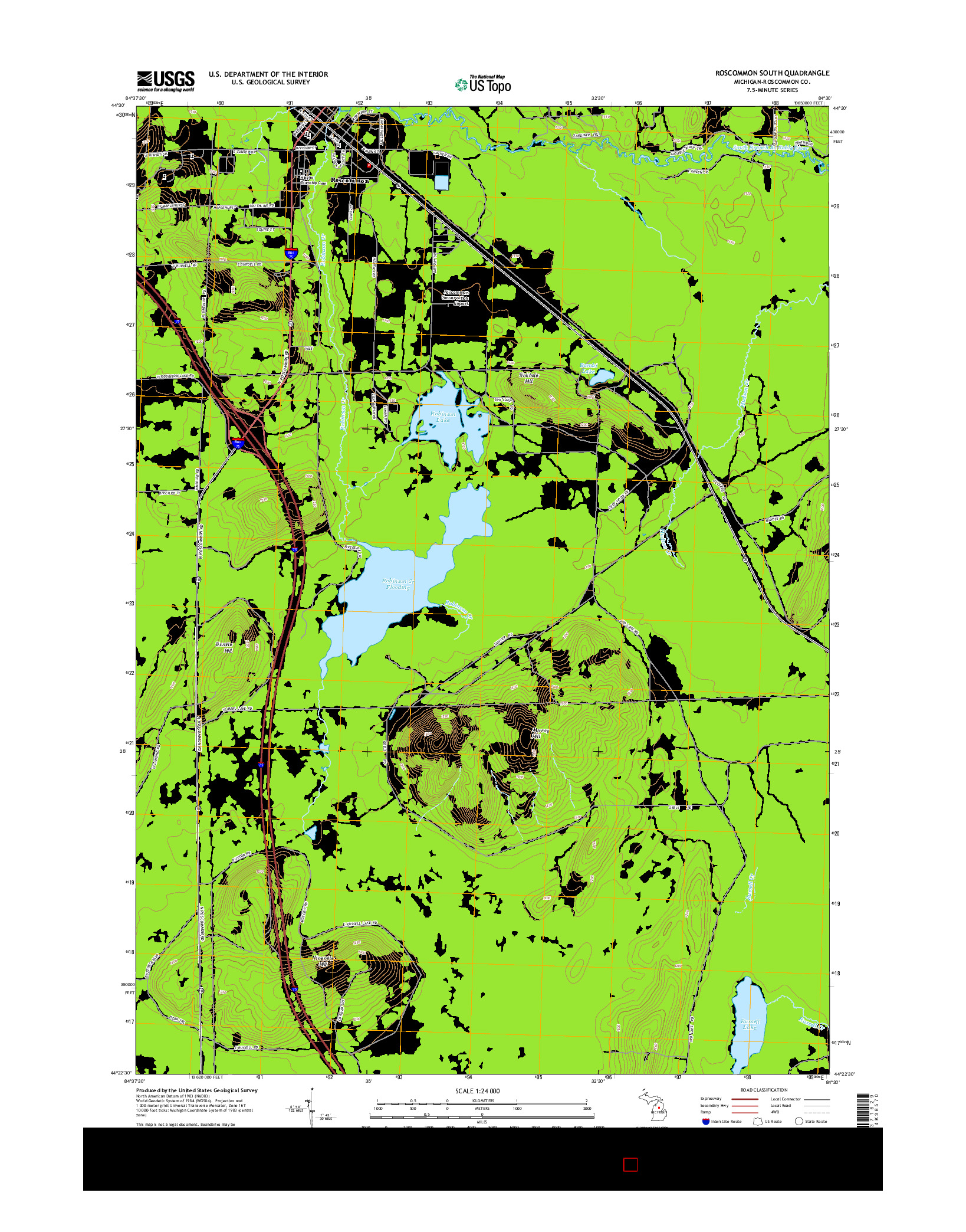 USGS US TOPO 7.5-MINUTE MAP FOR ROSCOMMON SOUTH, MI 2014