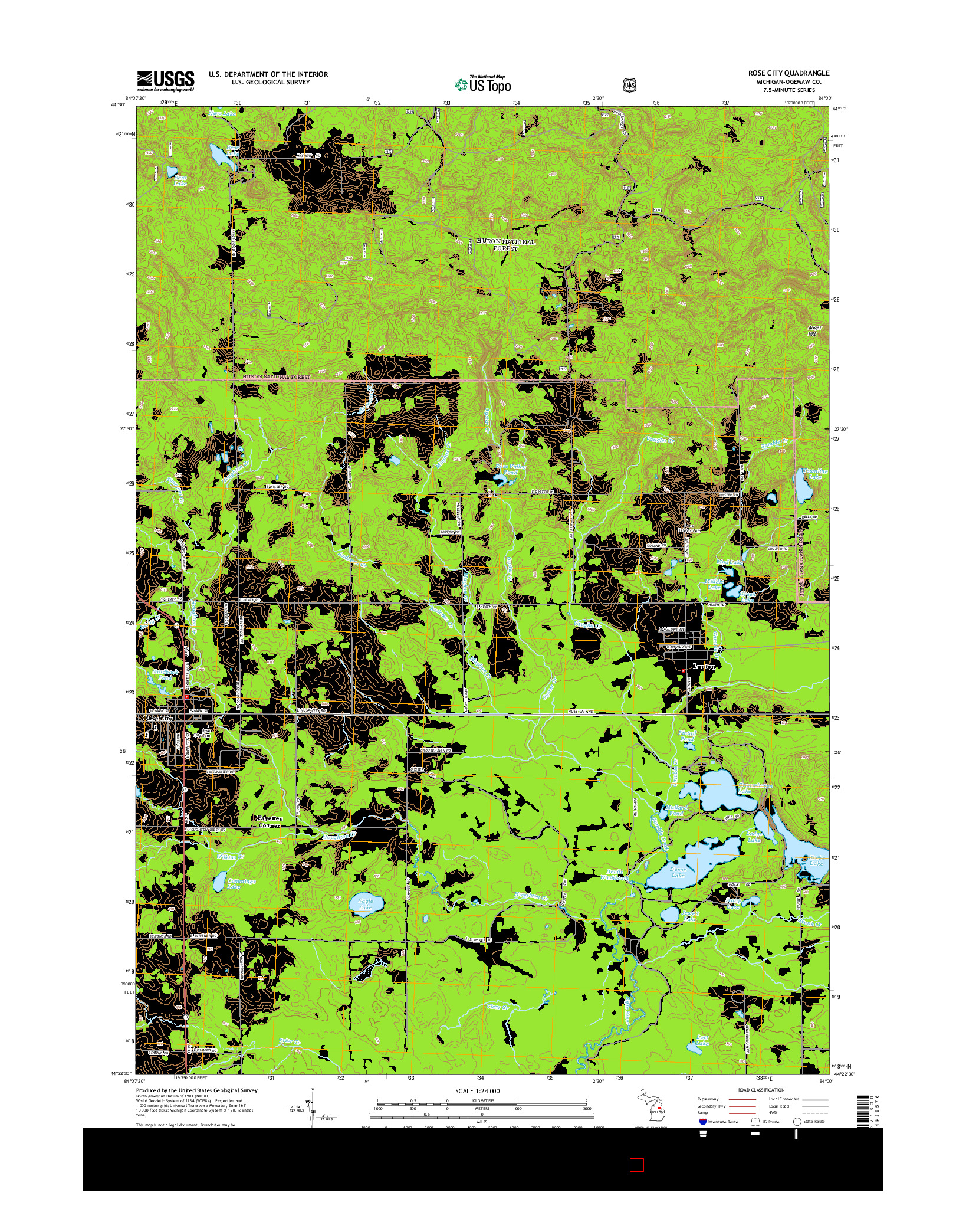 USGS US TOPO 7.5-MINUTE MAP FOR ROSE CITY, MI 2014
