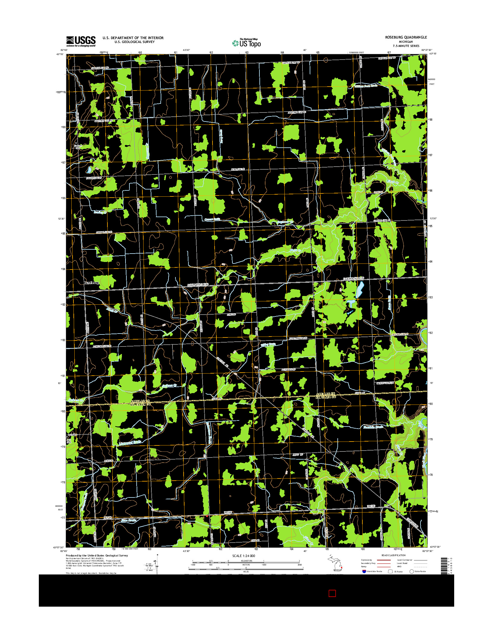 USGS US TOPO 7.5-MINUTE MAP FOR ROSEBURG, MI 2014