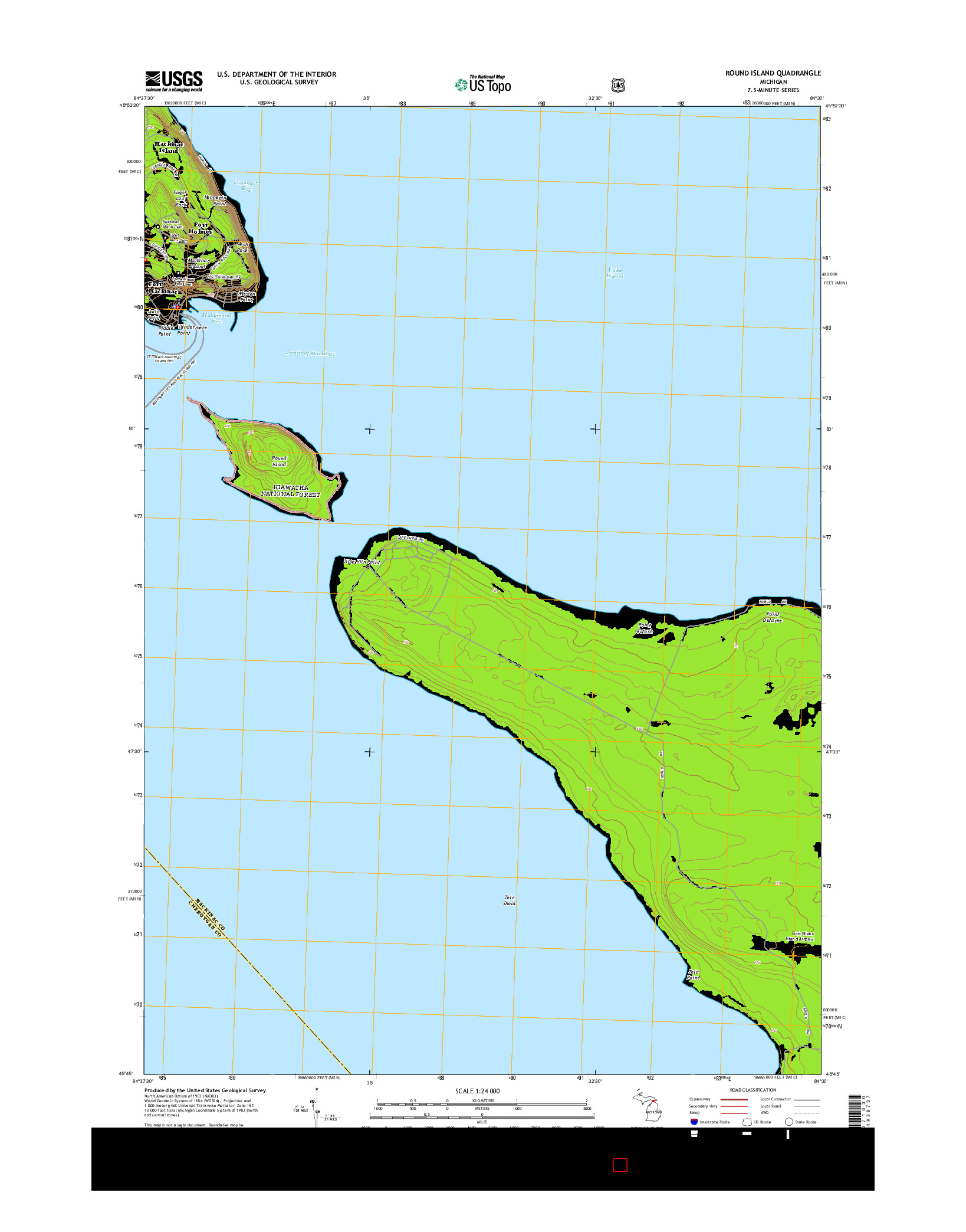 USGS US TOPO 7.5-MINUTE MAP FOR ROUND ISLAND, MI 2014