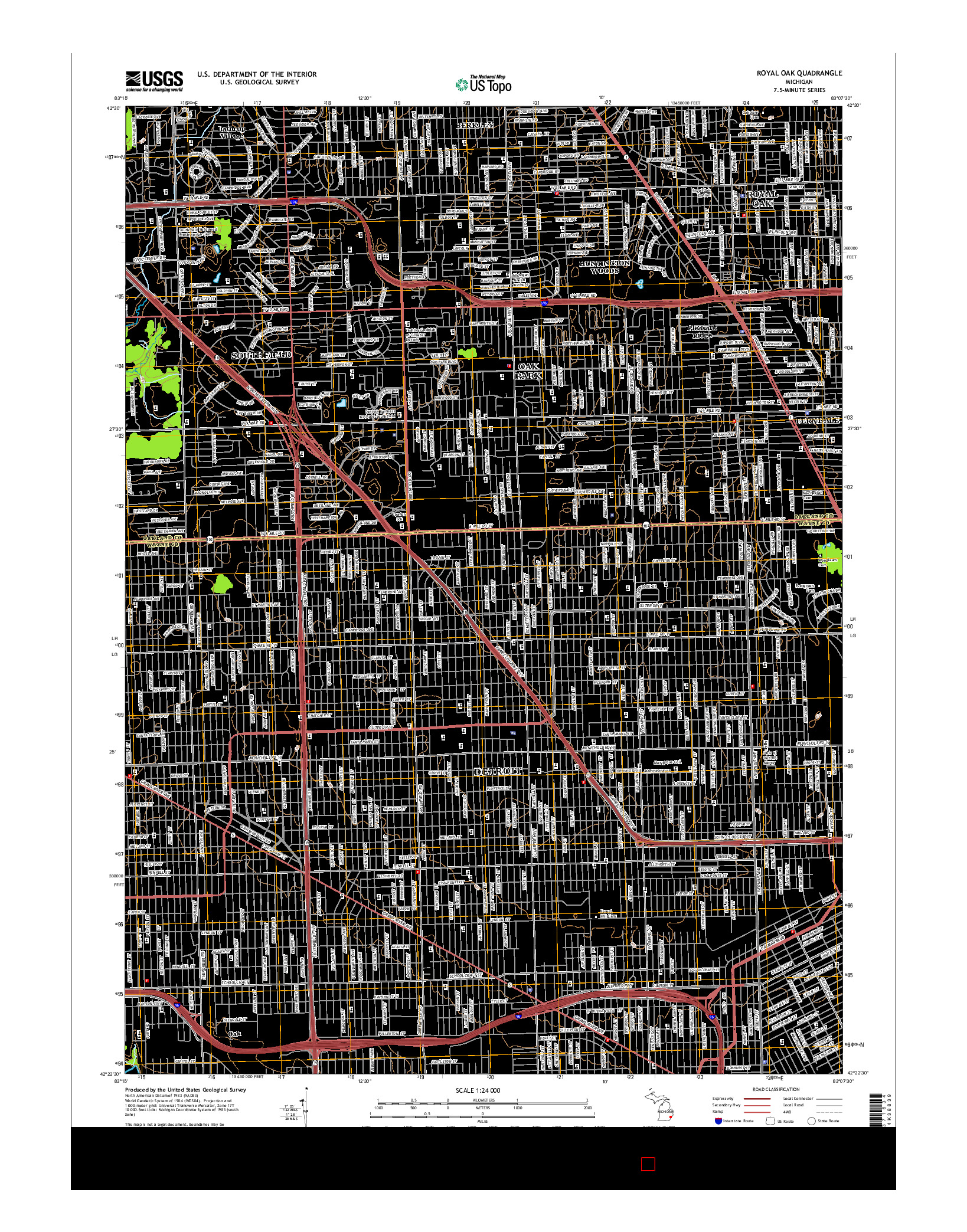 USGS US TOPO 7.5-MINUTE MAP FOR ROYAL OAK, MI 2014