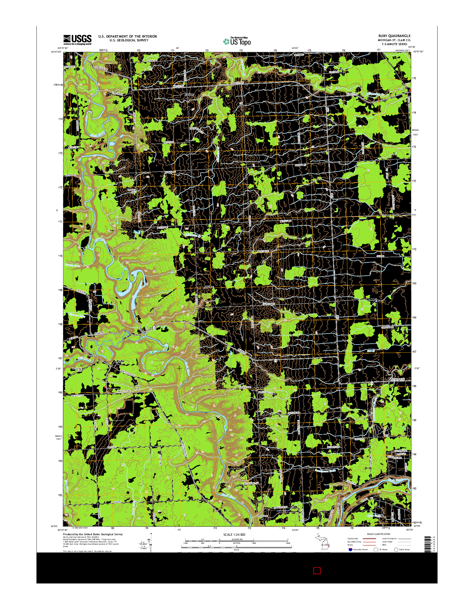 USGS US TOPO 7.5-MINUTE MAP FOR RUBY, MI 2014