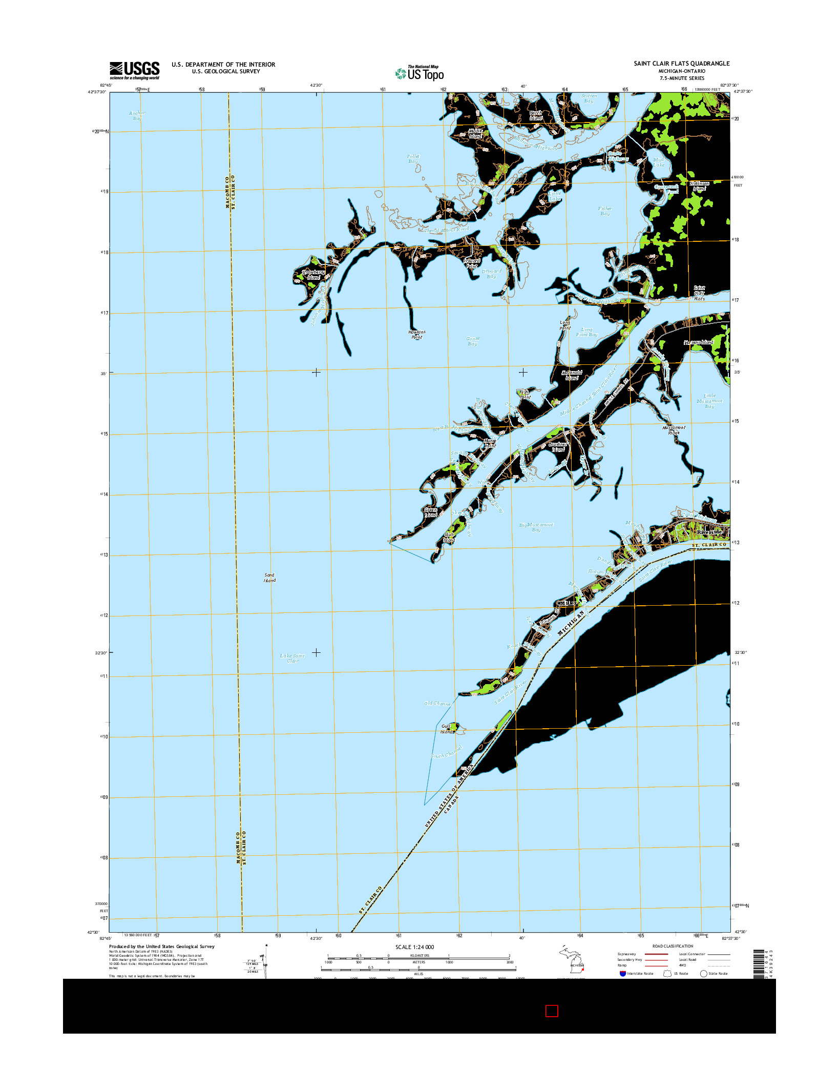 USGS US TOPO 7.5-MINUTE MAP FOR SAINT CLAIR FLATS, MI-ON 2014