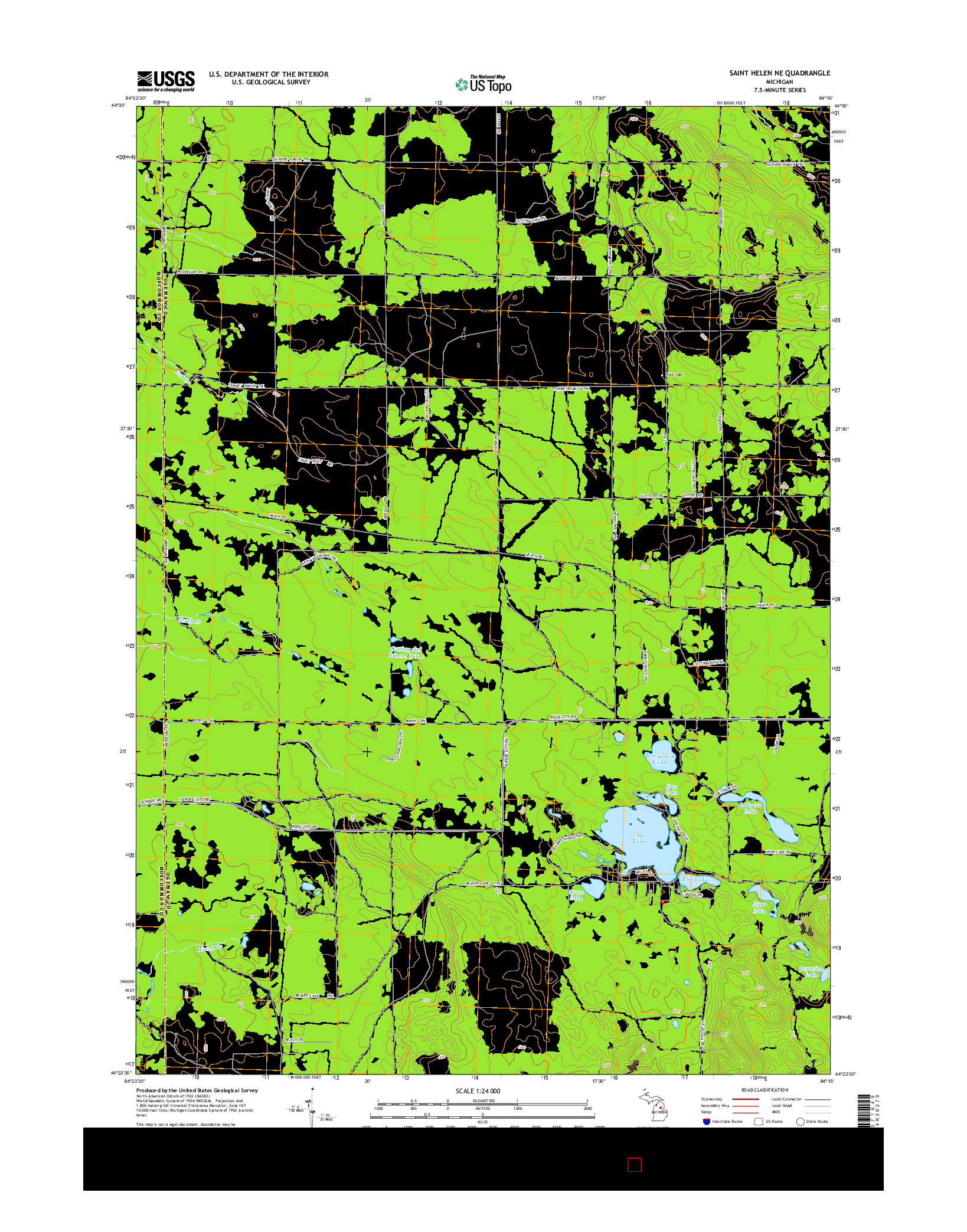 USGS US TOPO 7.5-MINUTE MAP FOR SAINT HELEN NE, MI 2014