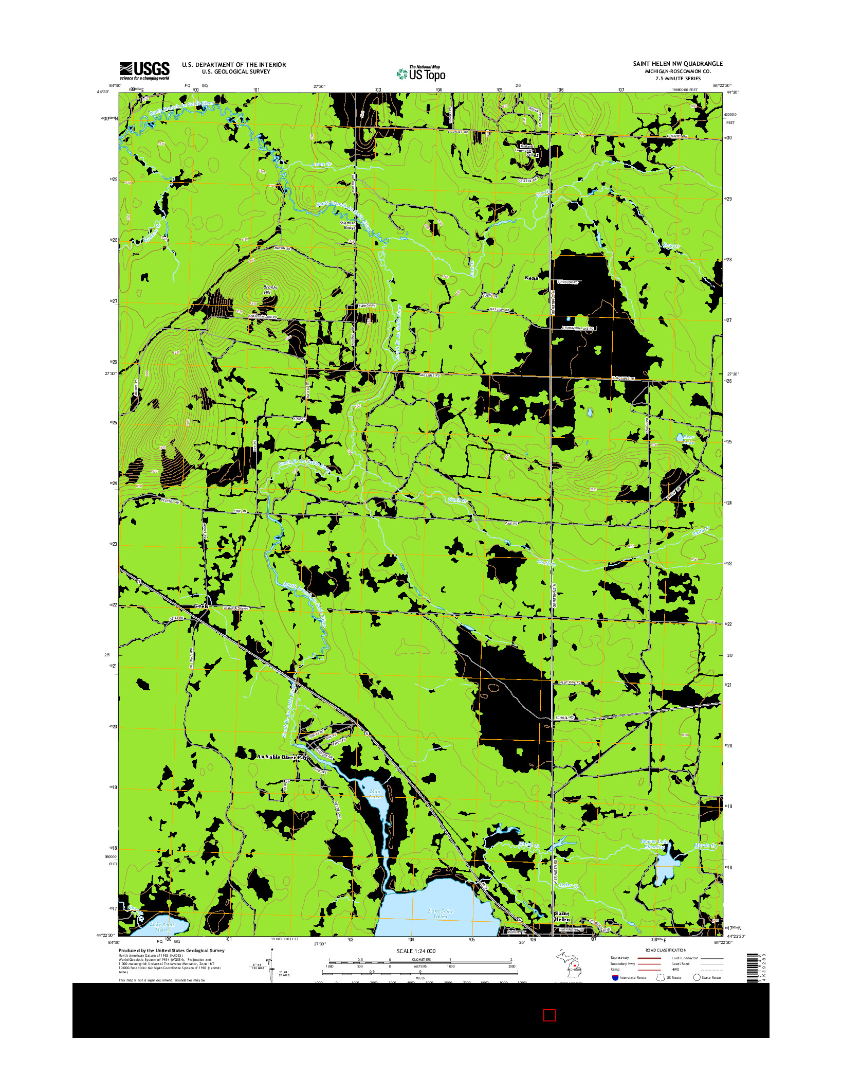 USGS US TOPO 7.5-MINUTE MAP FOR SAINT HELEN NW, MI 2014